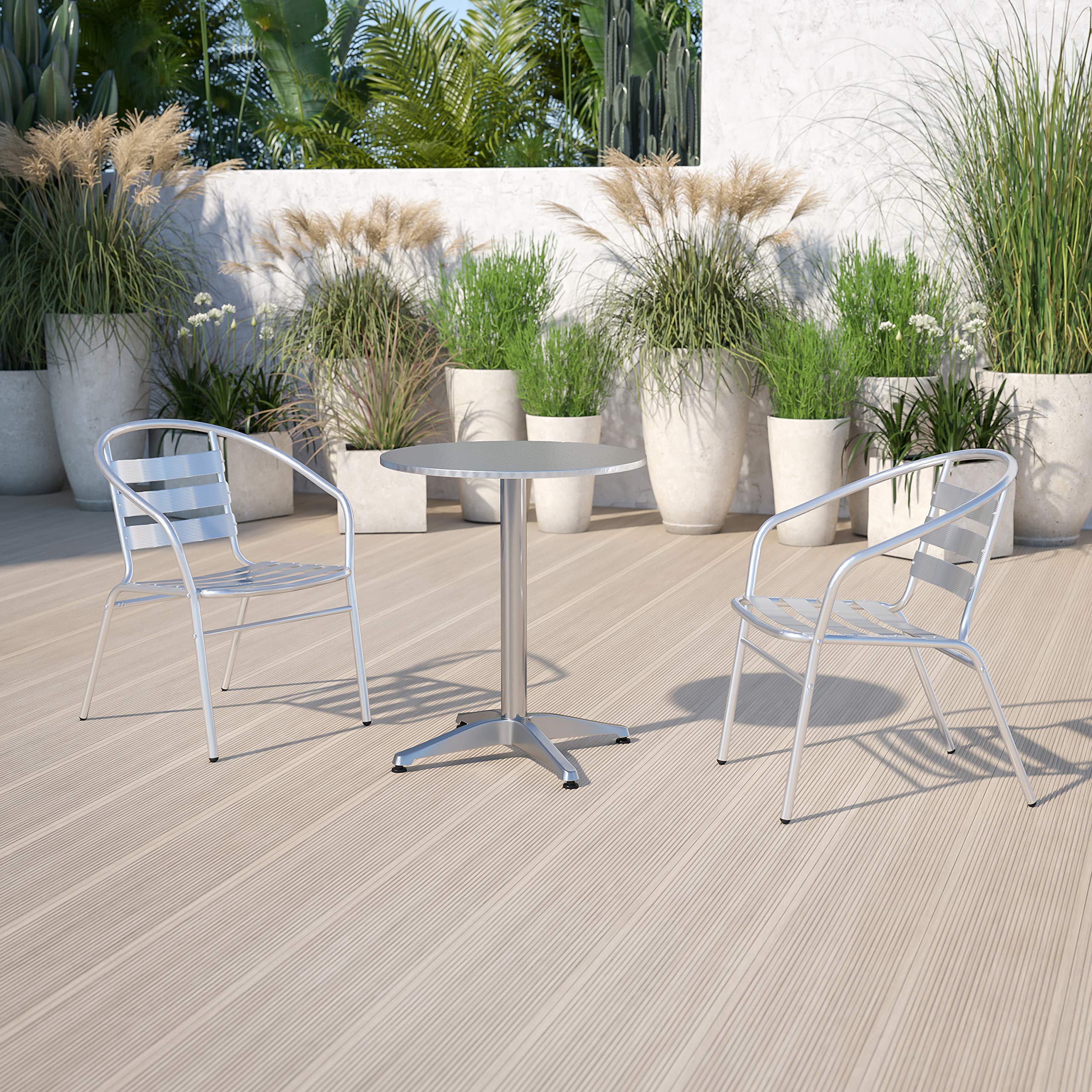 Flash Furniture 23.5'' Round Aluminum All-Weather Dining Table with Sturdy Base - Perfect for Patio, Deck, Garden & Indoor Use