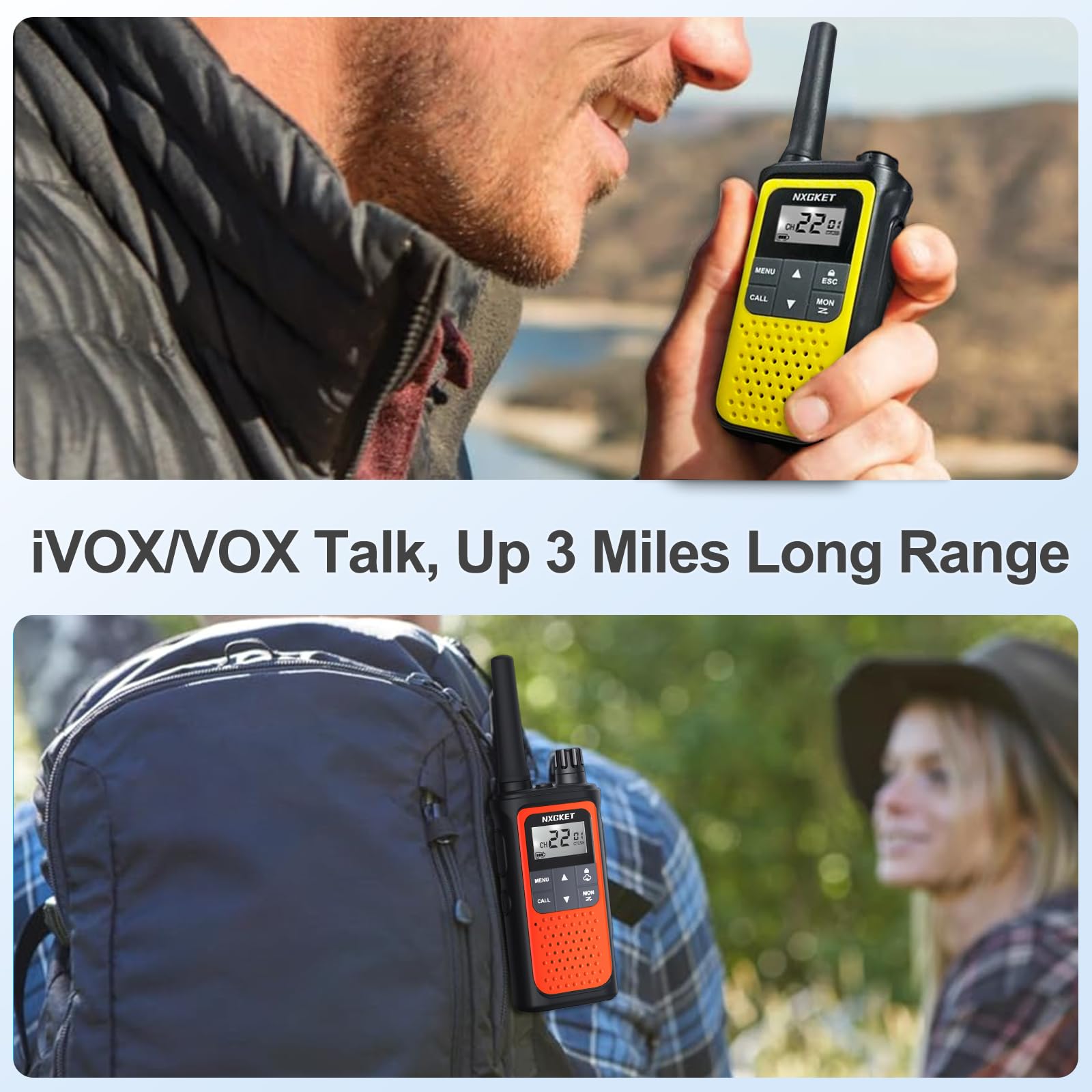 Long Range Walkie Talkies for Adults - Rechargeable 2 Way Radios with NOAA Weather Alerts, 22 FRS Channels & 1800mAh Li-ion Battery, USB-C Charger - Perfect for Outdoor Adventures, Cruises, Camping & Emergency Communication (4 Pack)