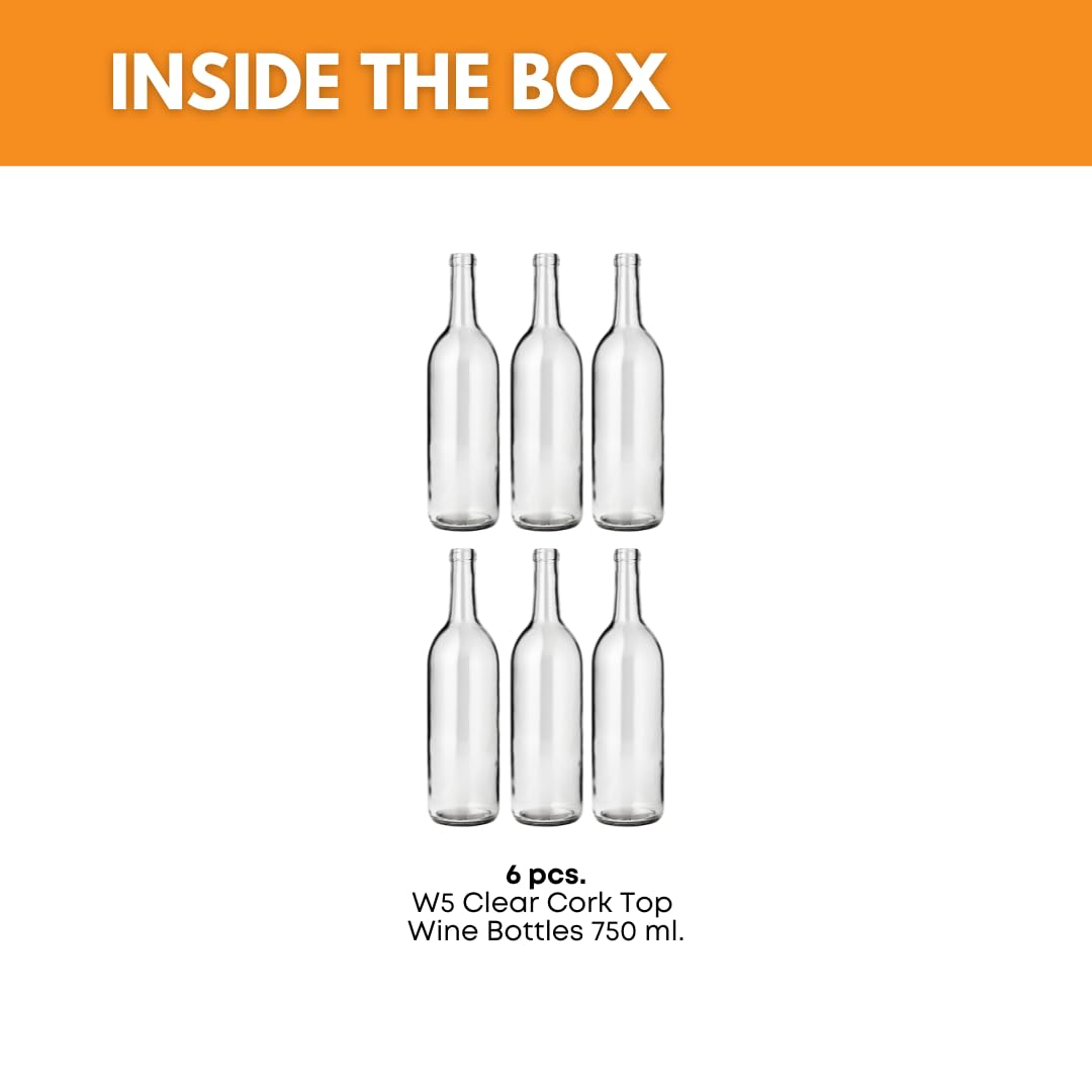 FastRack 6-Pack 750ml Clear Bordeaux Wine Bottles - Flint Flat-Bottomed Glass Bottles for Homemade Wine Making, Storage & Gifting (Corks Not Included) - Perfect for Winemaking Kits, Home Brewing & DIY Projects