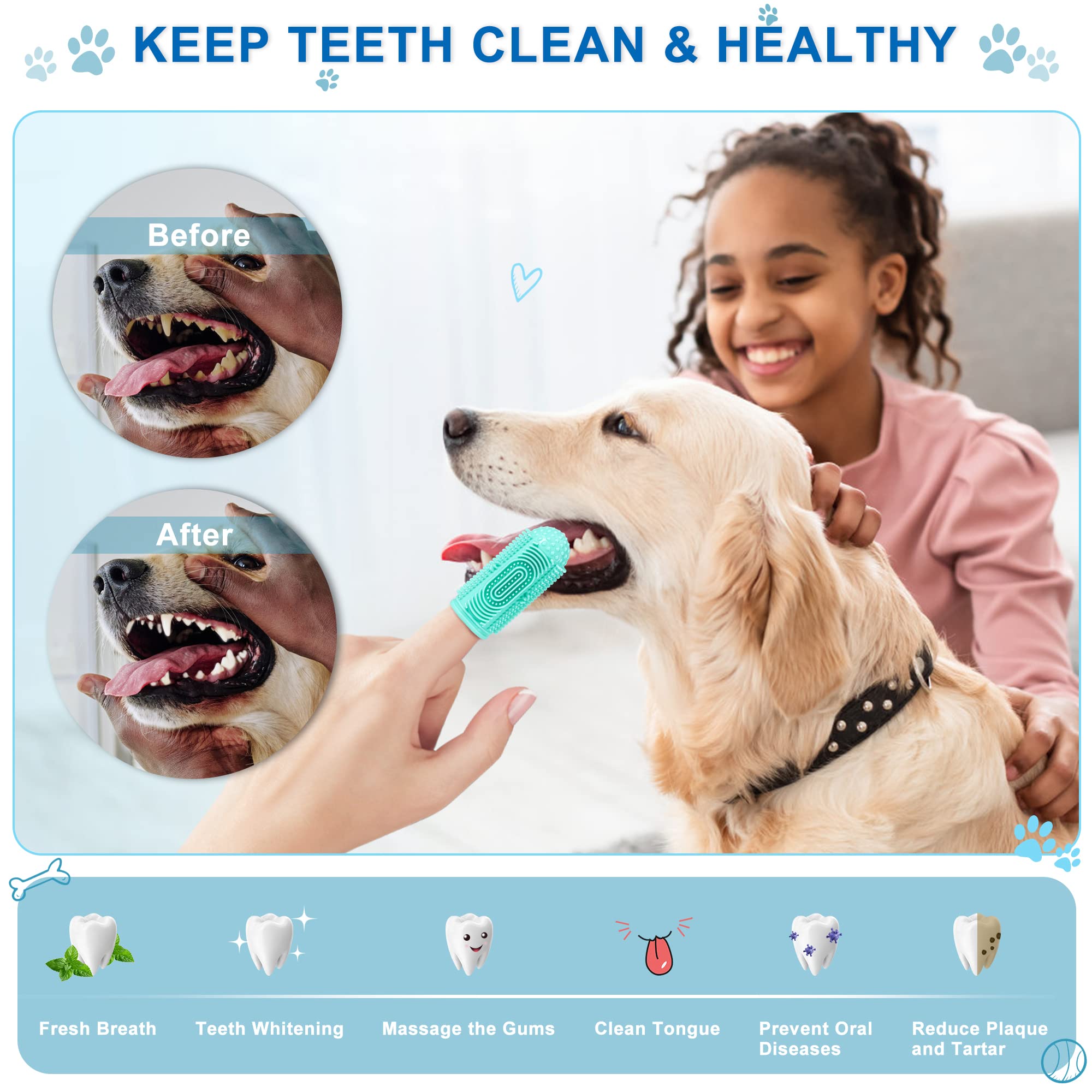 4 Pack Dog Toothbrush Kit - Finger Toothbrush for Dogs Teeth Cleaning & Dental Care, Pet Toothbrush for Small & Large Breeds - Perfect for Daily Oral Hygiene at Home