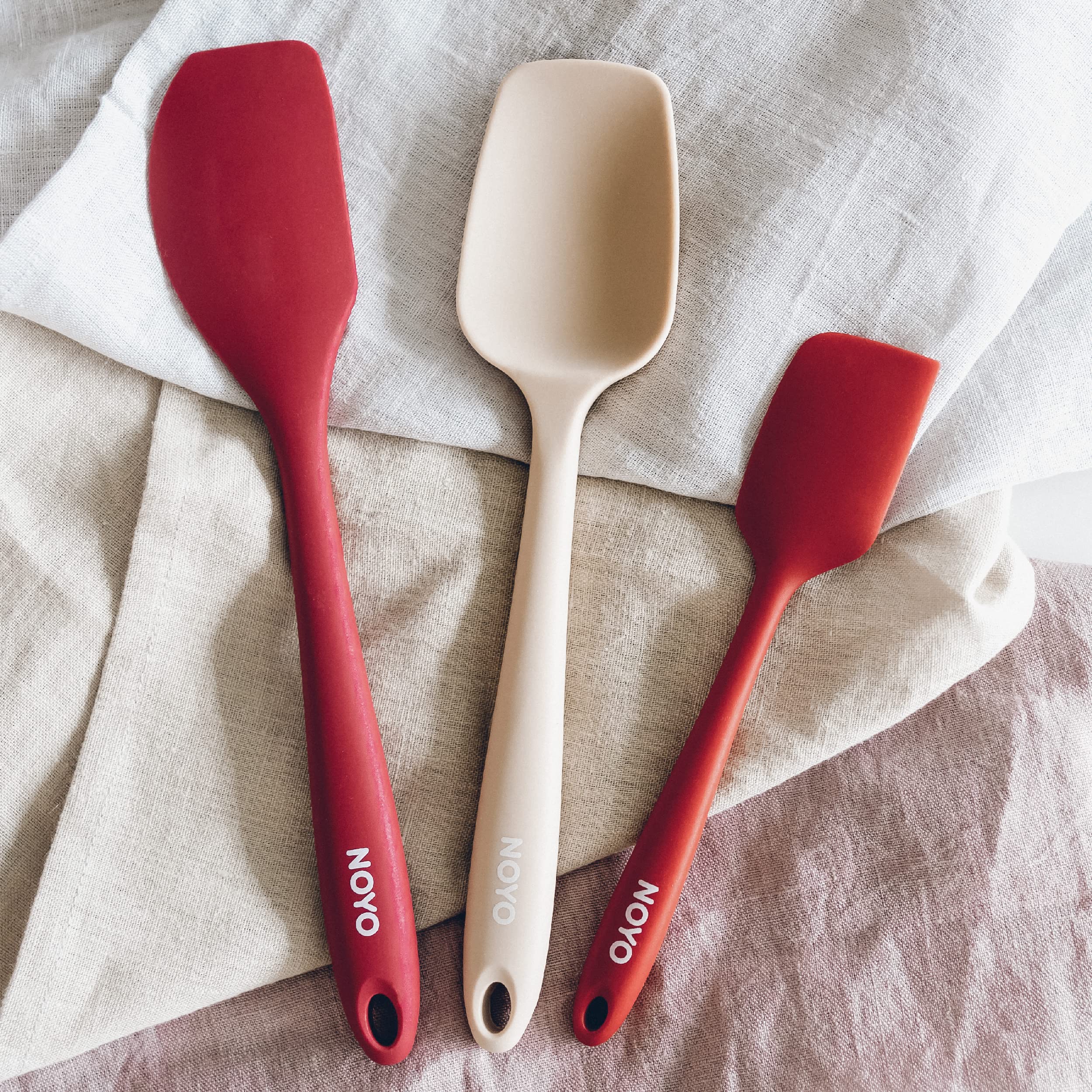 NOYO 3-Piece Silicone Spatula Set - Heat Resistant Non-Stick Baking Utensils with Small & Large Spatulas + Spoonula - Perfect for Mixing, Baking, Cooking - Berry Color (Ideal for Cake Decorating, Cookie Dough, Batter Mixing)