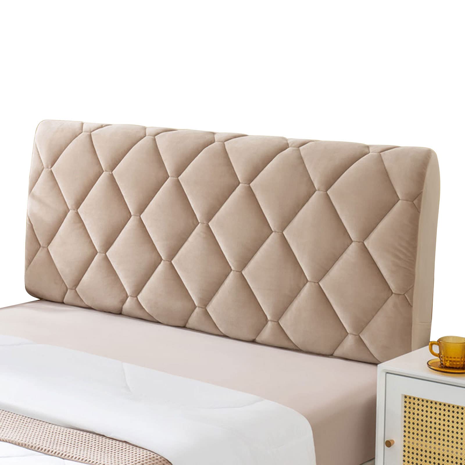 TFBH Queen King Size Headboard Cover - Soft Milk Velvet Quilted Slipcover for Wood/Leather/Upholstered Beds | Dustproof Stretch Fabric | Double/Single Bed Head Protector | Brown 200cm | Perfect for Bedroom Decor & Home Staging