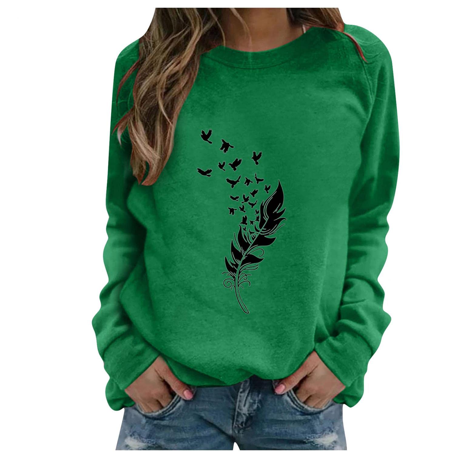 GUOBIOZIY Women's Casual & Dressy Tops - Long Sleeve Loose Fit Tunic Tee for Fall, Workout & Office Wear | Comfortable Dandelion Print Blouse for Everyday Style