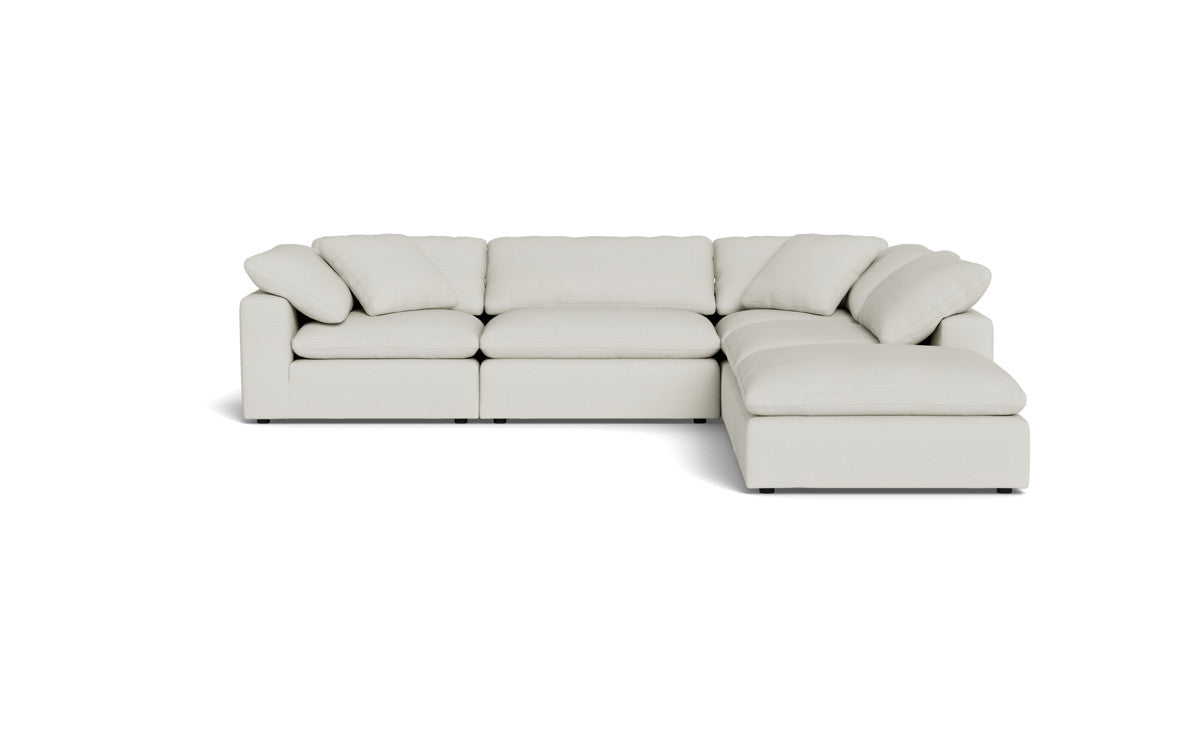 Fluffy 4-Piece Sectional Sofa with Ottoman - Modern L-Shaped Couch Set for Living Room, Family Room & Apartment - Soft Fabric Upholstery, Comfortable Seating for Relaxing & Entertaining