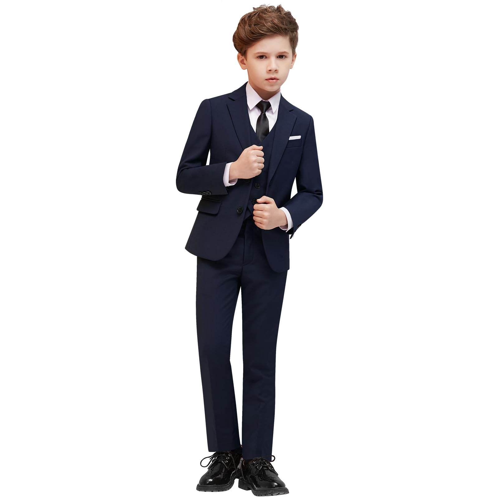 ELPA Boys Formal Suit Set - Slim Fit Kids Suit with Blazer, Pants & Vest | Black, Blue & Gray Options | Perfect for Weddings, Parties & School Events