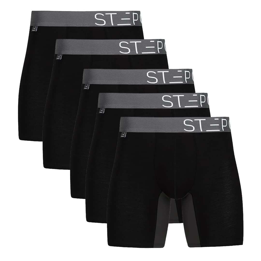 STEP ONE Men's Underwear Boxer Briefs 5-Pack - Moisture-Wicking, 3D Pouch Support, No Ride Up - Black Men's Boxer Briefs for Workout, Sports & Everyday Comfort