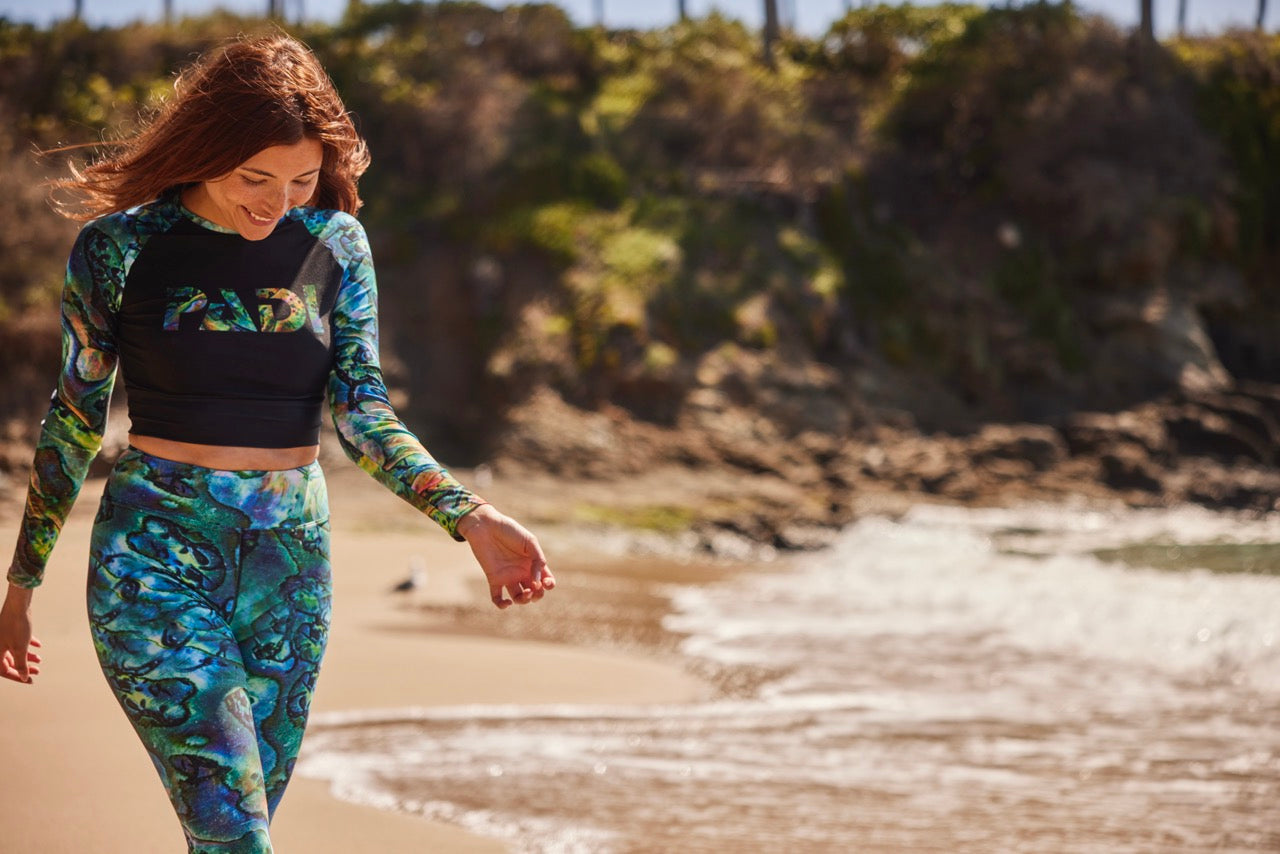 PADI Abalone Cropped Rash Guard - UV Protection Swim Shirt for Women & Girls - Perfect for Surfing, Swimming & Beach Activities