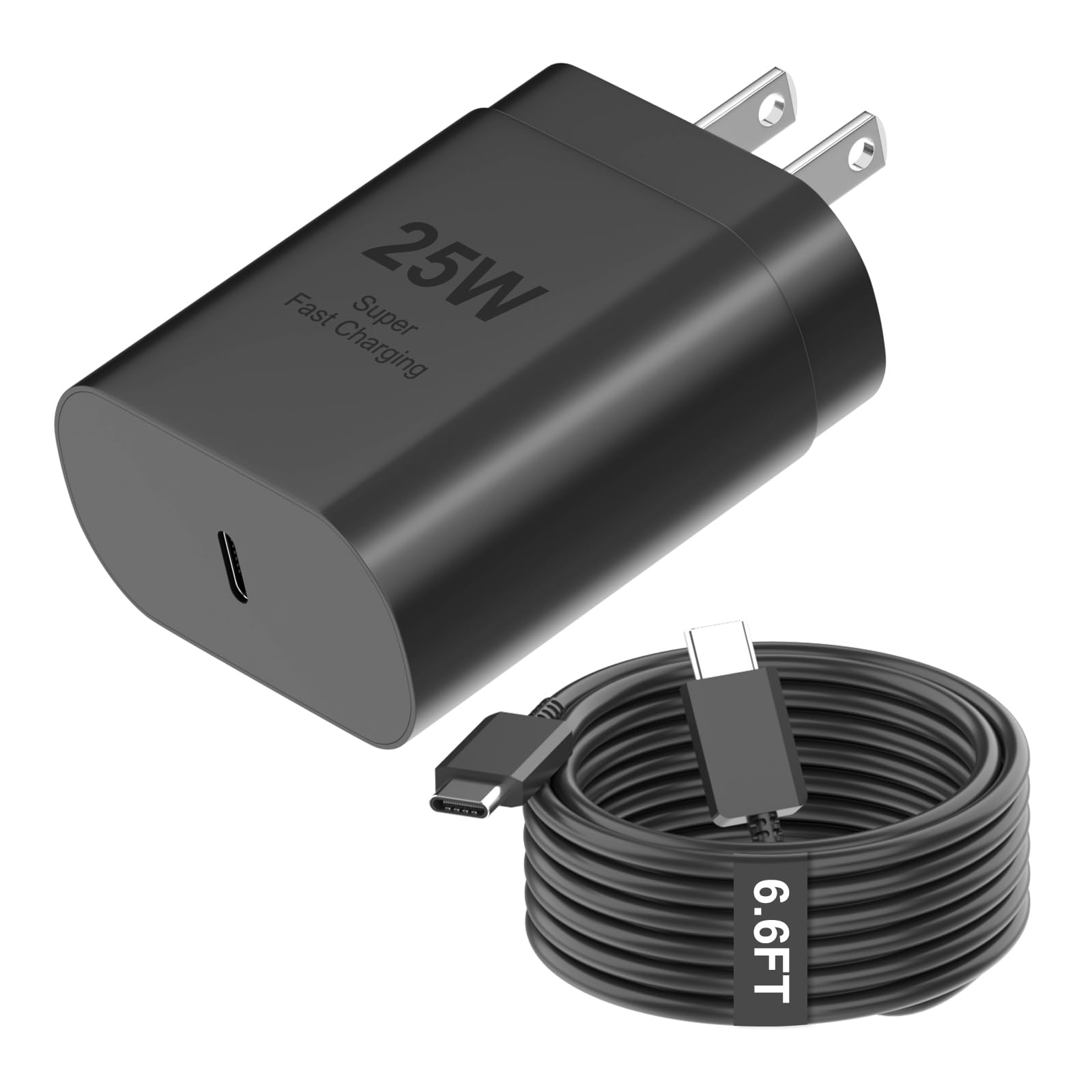 25W USB-C Fast Charger Wall Adapter with 6.6ft Type-C Cable - PD 3.0 Quick Charge for Samsung Galaxy S25/S24/S23/S22/S21/Note20 Series | Perfect for Home, Office & Travel Charging