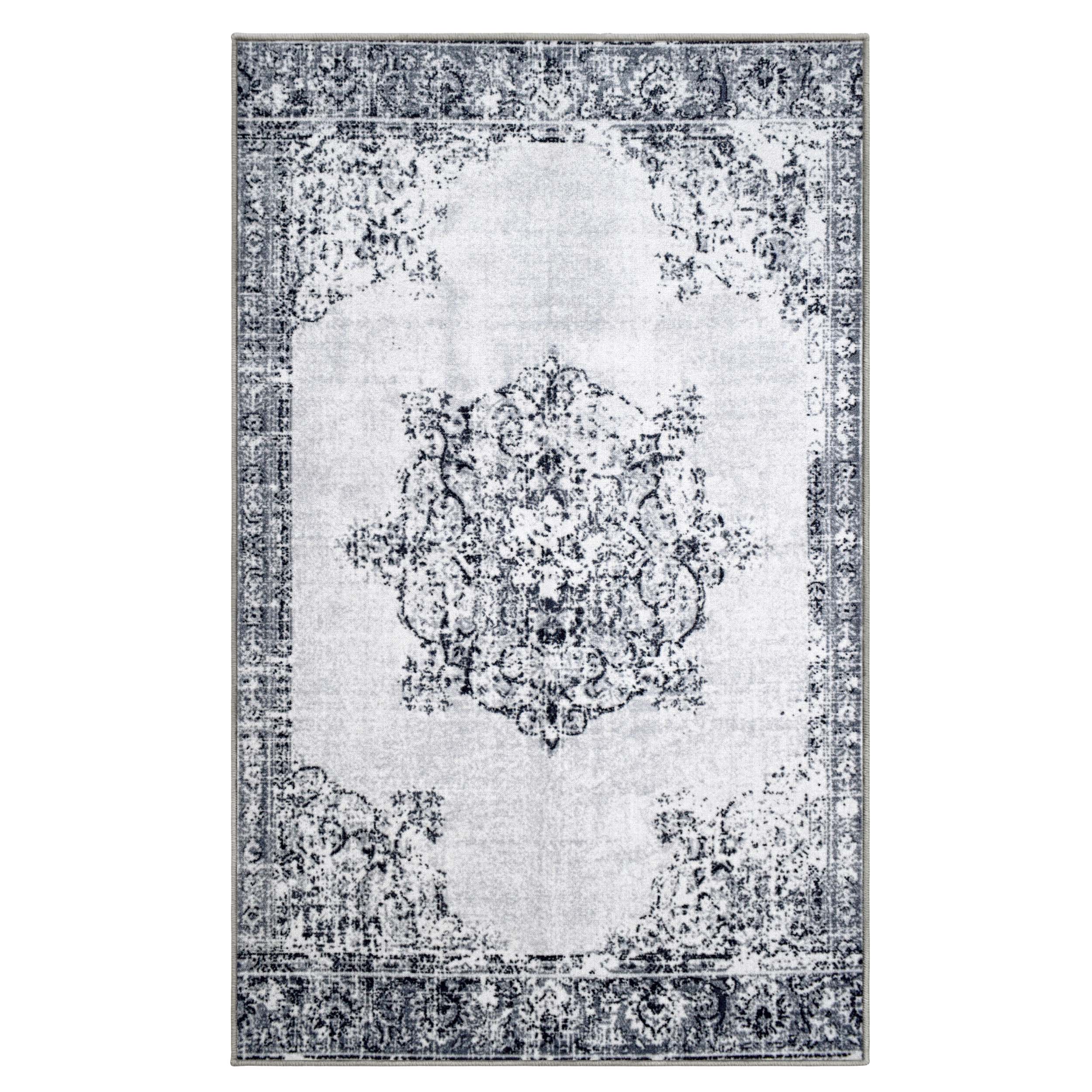 Decklan Non-Slip Floral Medallion Indoor Area Rug & Runner - Soft Anti-Skid Living Room Carpet for Bedroom, Hallway, and Entryway Decor