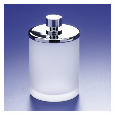 Round Glass Cotton Swab Jar with Satin Nickel Finish - Clear Glass Container for Makeup, Skincare & First Aid Organization - Perfect for Bathroom Vanity, Salon & Travel Essentials Storage