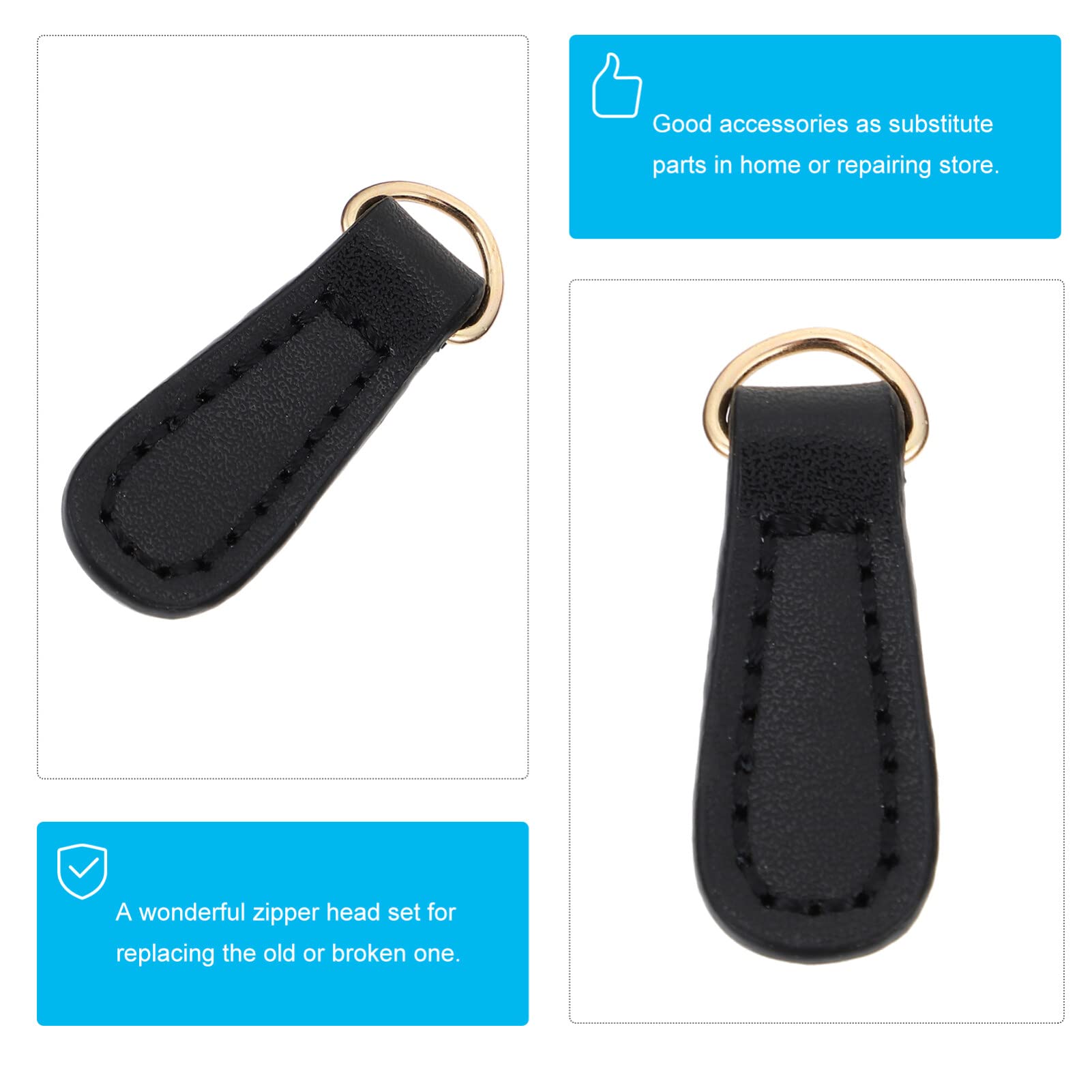 ARTIBETTER 6pcs Metal PU Leather Zipper Sliders - Zipper Repair Kit & Replacement Pull Tabs for DIY Stationery, Bags, Jackets & Luggage (Black) - Fix Broken Zippers on Backpacks, Suitcases & Clothing Accessories