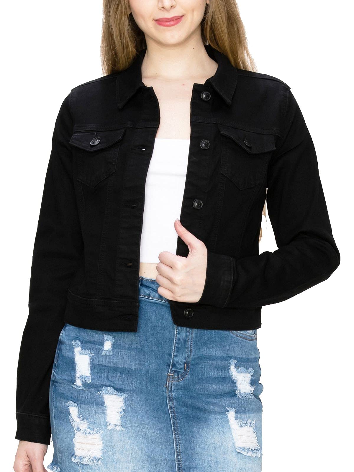 FashionMille Women's Classic Stretch Fit Denim Jean Jacket - Casual Denim Jacket for Women - Perfect for Everyday Wear, Outfits & Layering
