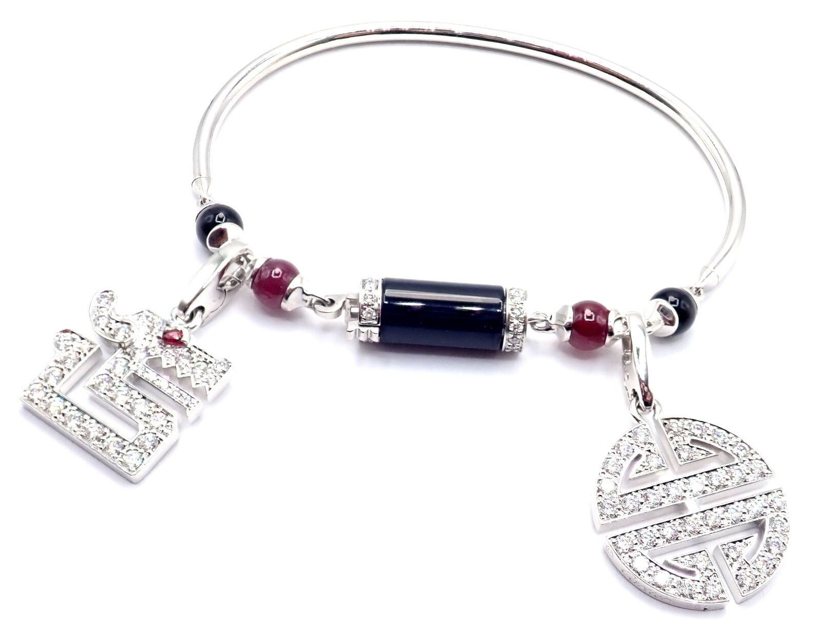 Cartier Le Baiser Du Dragon 18k Gold Diamond Ruby Onyx 2 Charms Bangle Bracelet - Luxury Jewelry for Women, Perfect for Gifts, Weddings & Special Occasions