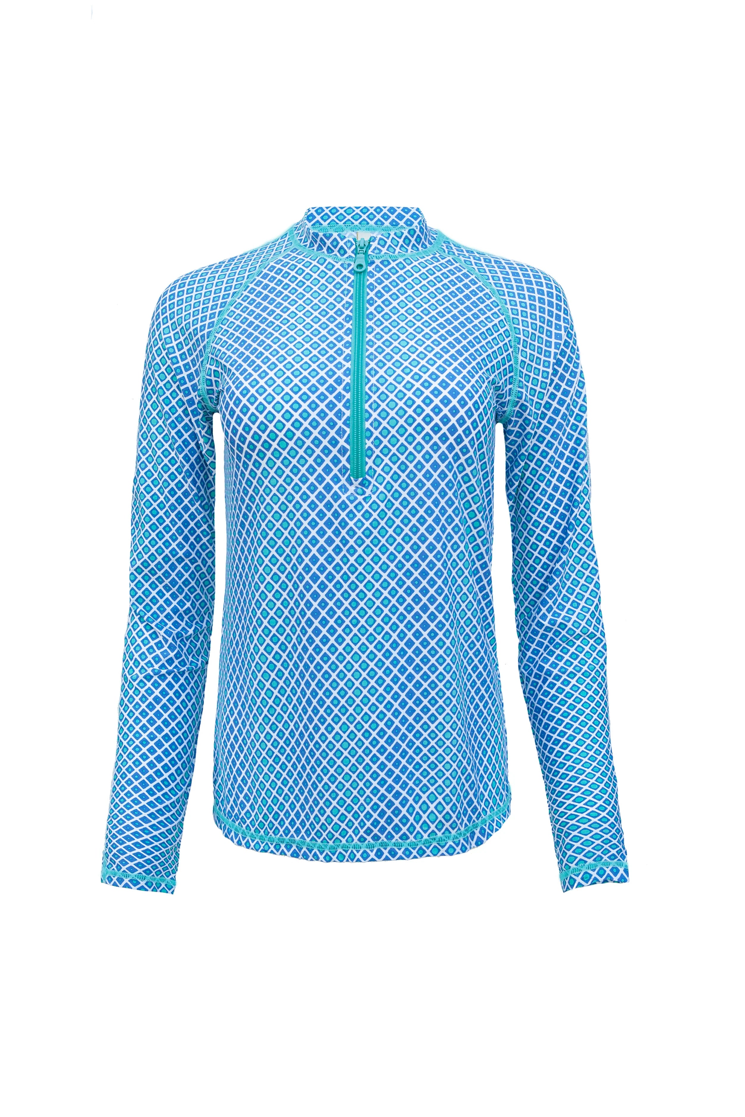 UPF 50+ Sun Protection Shirt for Men & Women - Ombre Geometric Print Long Sleeve Rash Guard for Beach, Swimming & Outdoor Activities