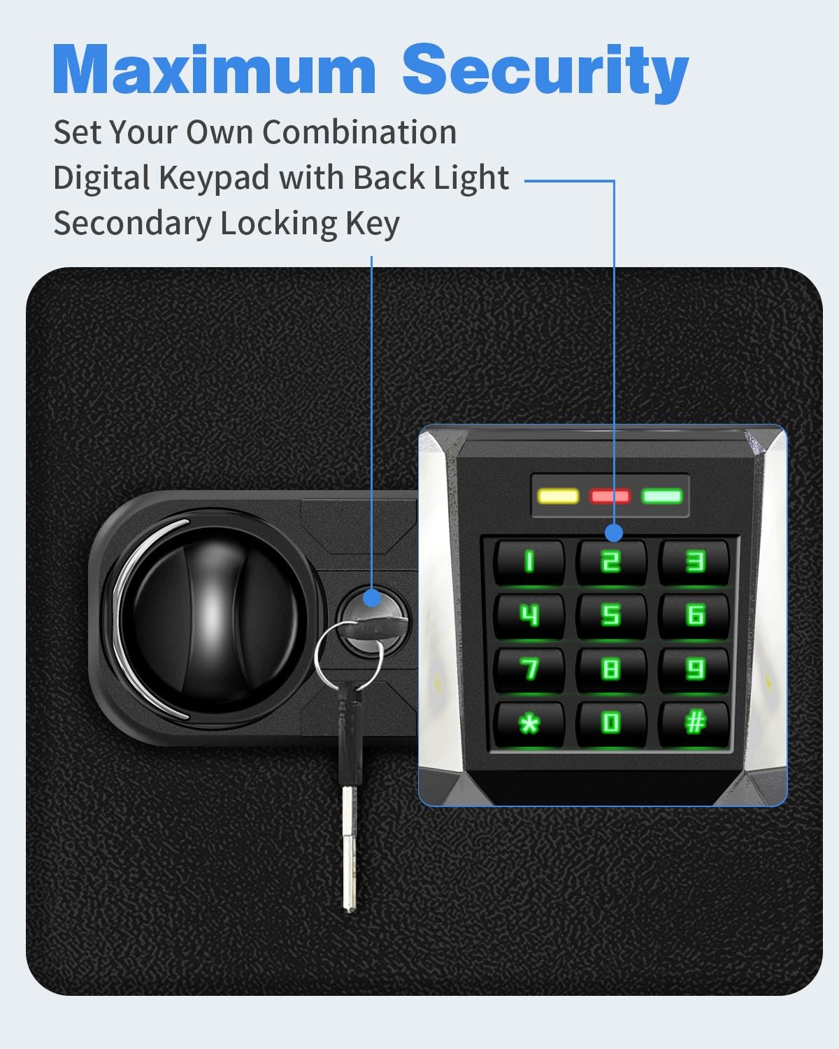 Fireproof Waterproof Home Safe Box - 1.0 Cu Ft Security Lock Box with LED Light & Type-C Charging for Money, Jewelry, Documents | Ideal for Bedroom, Office & Emergency Use