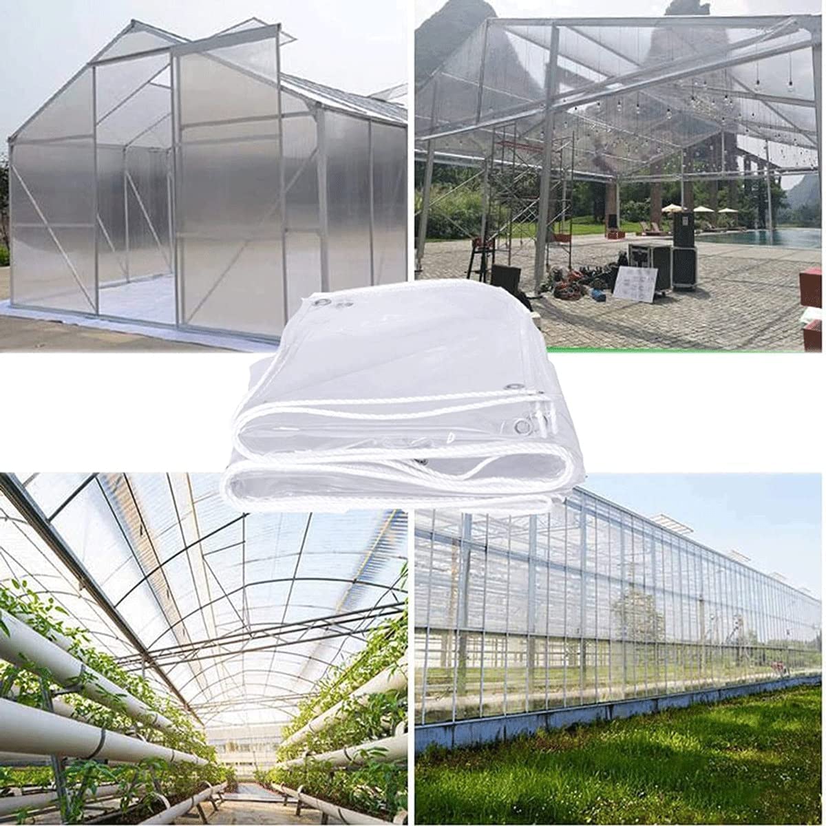 Clear Waterproof PVC Tarpaulin with Grommets - 2x2m Foldable Ripstop Tarp Cover for Greenhouse, Patio, Plants & Outdoor Use | Heavy-Duty Transparent Tarp for Camping, Picnic & Garden Protection