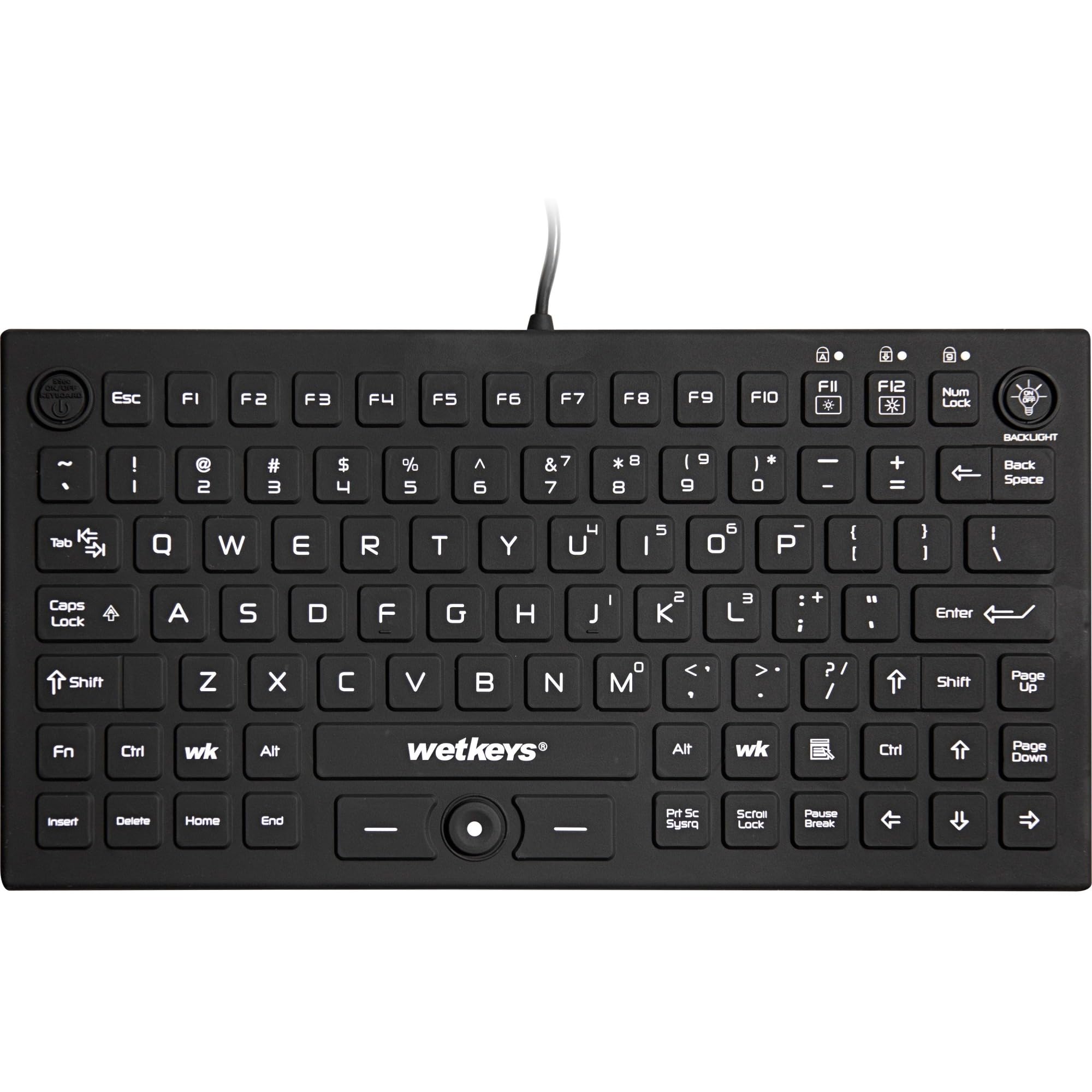 WetKeys Professional-Grade Waterproof Silicone Keyboard with Backlight & Touchpad | USB Wired Computer Keyboard for Office, Hospital, Industrial & Outdoor Use (Black, Mid-Size)