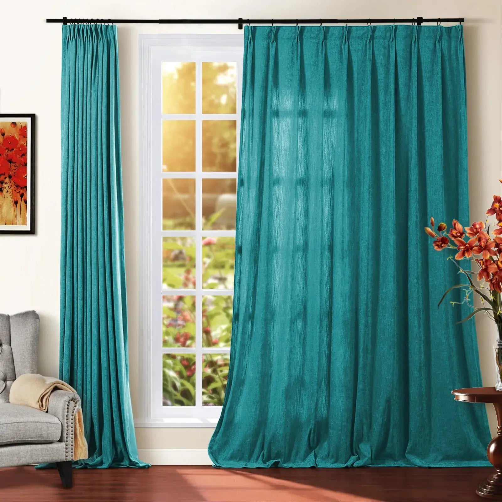 Premium Tino Heavyweight Chenille Pleated Curtains - Elegant Blackout Drapes for Living Room & Bedroom - Soft Textured Thermal Insulated Window Treatments for Home Decor