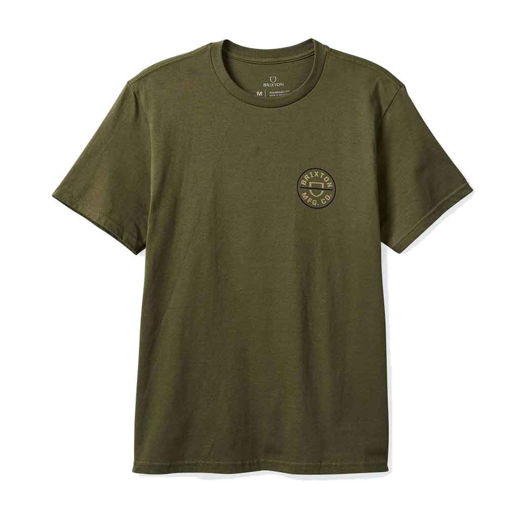 Brixton Crest II Short Sleeve T-Shirt for Men - Ivy Green, Sand, Navy - Casual Wear, Street Style, Everyday Comfort