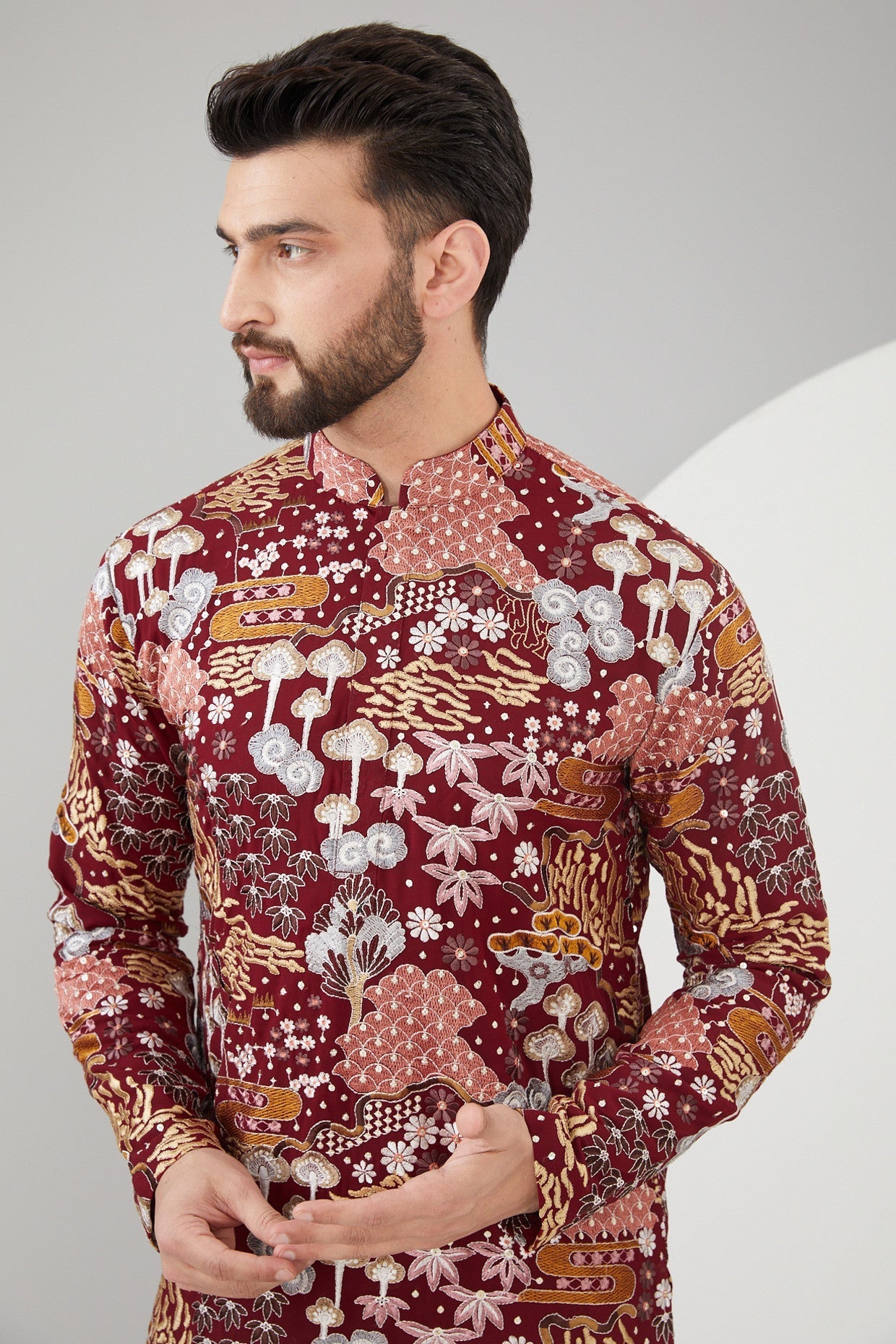 Elegant Maroon Georgette Floral Embroidered Kurti - Stylish Indian Tunic Top for Women - Perfect for Festivals, Weddings & Casual Wear