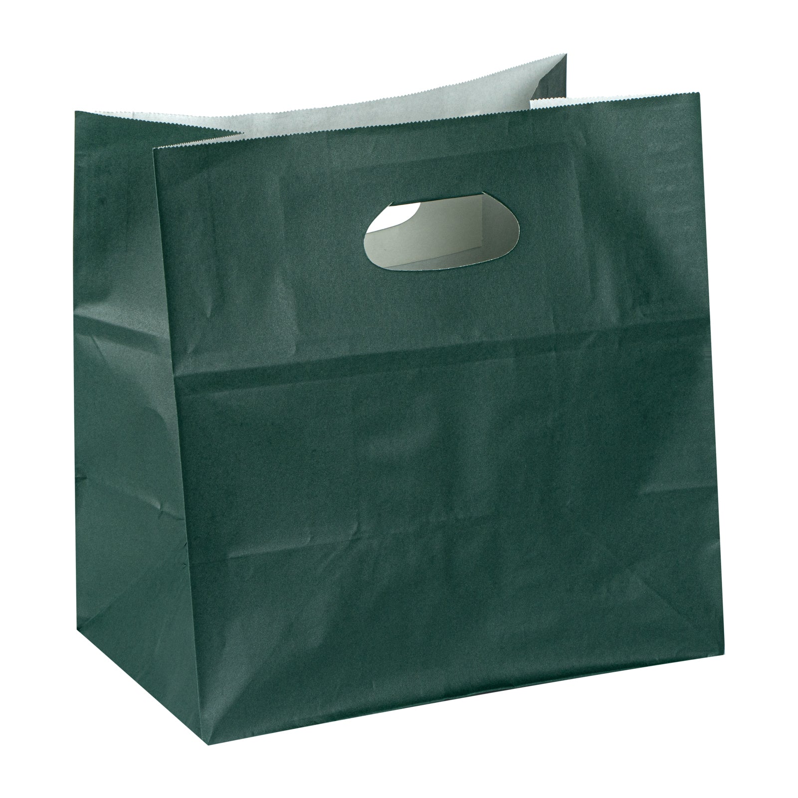 Eco-Friendly Rectangle Forest Green Paper Take Out Bags with Handles - 11