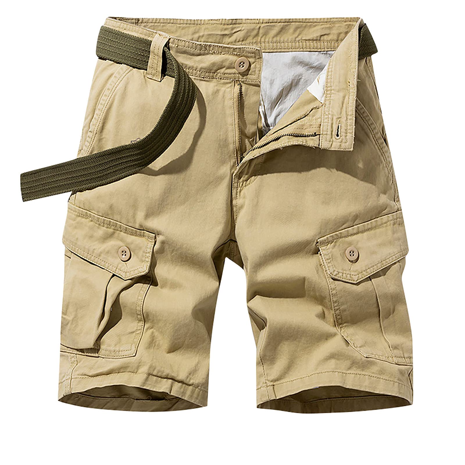 Men's Belted Cargo Shorts - Athletic Running Shorts with Pockets, Breathable Summer Workout & Fishing Shorts for Cycling, Hiking & Outdoor Activities