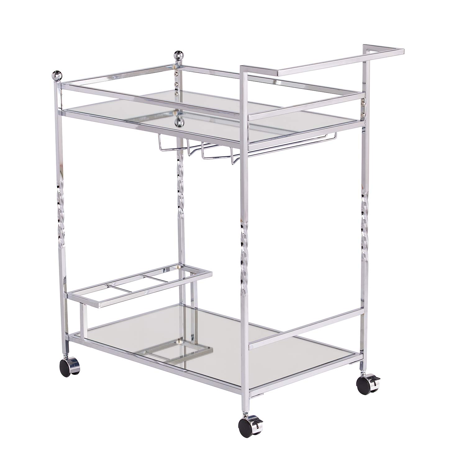 SEI Ivers Bar Cart with Wheels - Silver Rolling Drink Cart for Home Bar, Kitchen, or Party - Mobile Serving Cart with Storage Shelf - AMZ6853ZH
