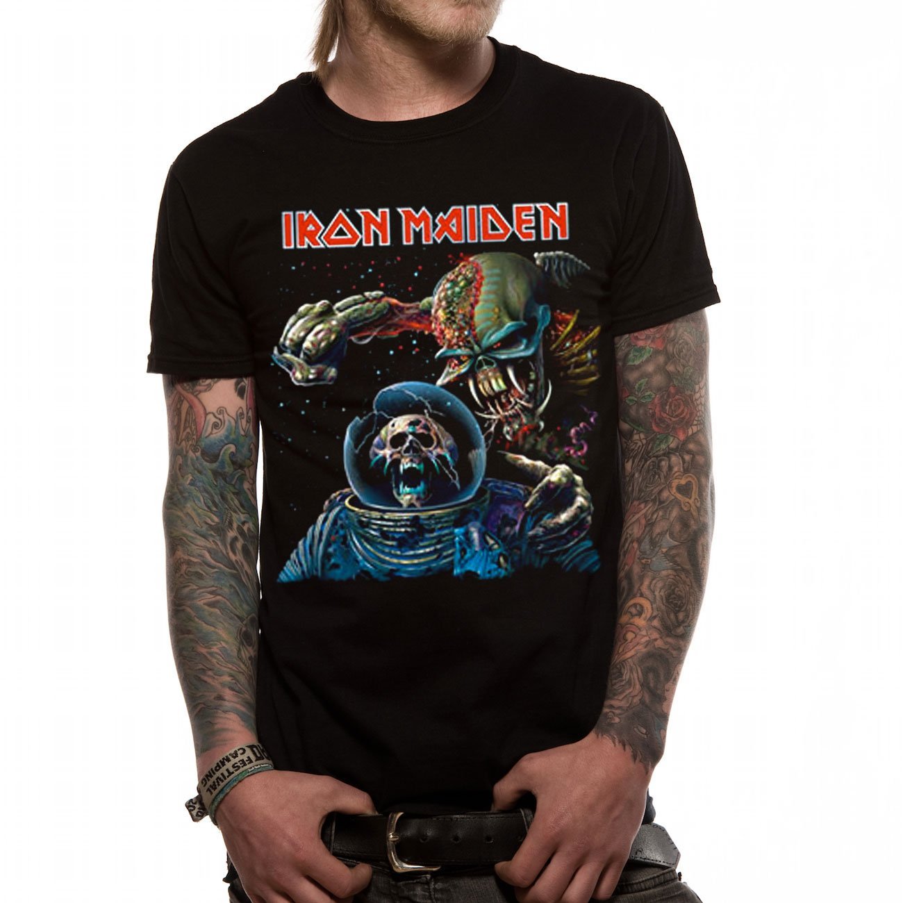 Iron Maiden Men's T-Shirt - Final Frontier Album Graphic Tee - Black Cotton Band Shirt - Medium Size - Perfect for Concerts & Rock Music Fans