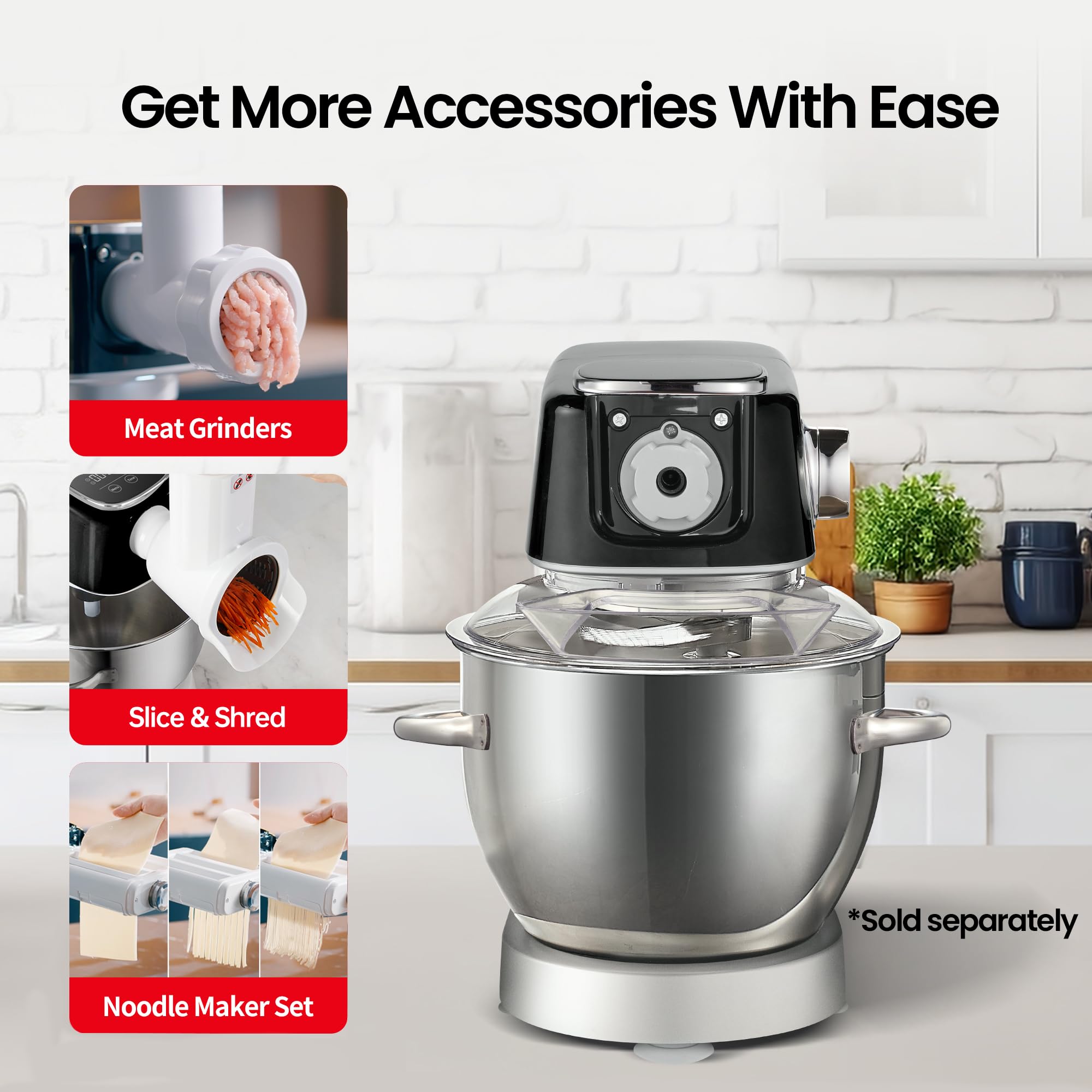 Hauswirt M5 Premium Smart Stand Mixer - 5.3Qt Kitchen Electric Mixer with LED Touchscreen, 11 Speeds, 5 Preset Menus - Includes Egg Whisk, Dough Hook & Beater - Perfect for Baking Bread, Cakes & Cookies (Black)
