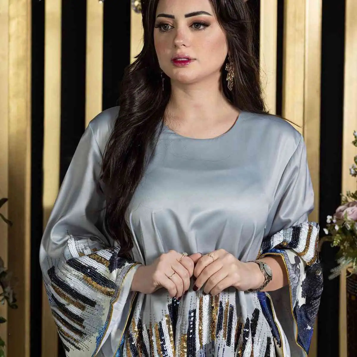 Elegant Eid Dress for Women - Sparkling Sequins Muslim Caftan Kaftan Dress - Perfect for Eid Celebrations, Weddings & Special Occasions
