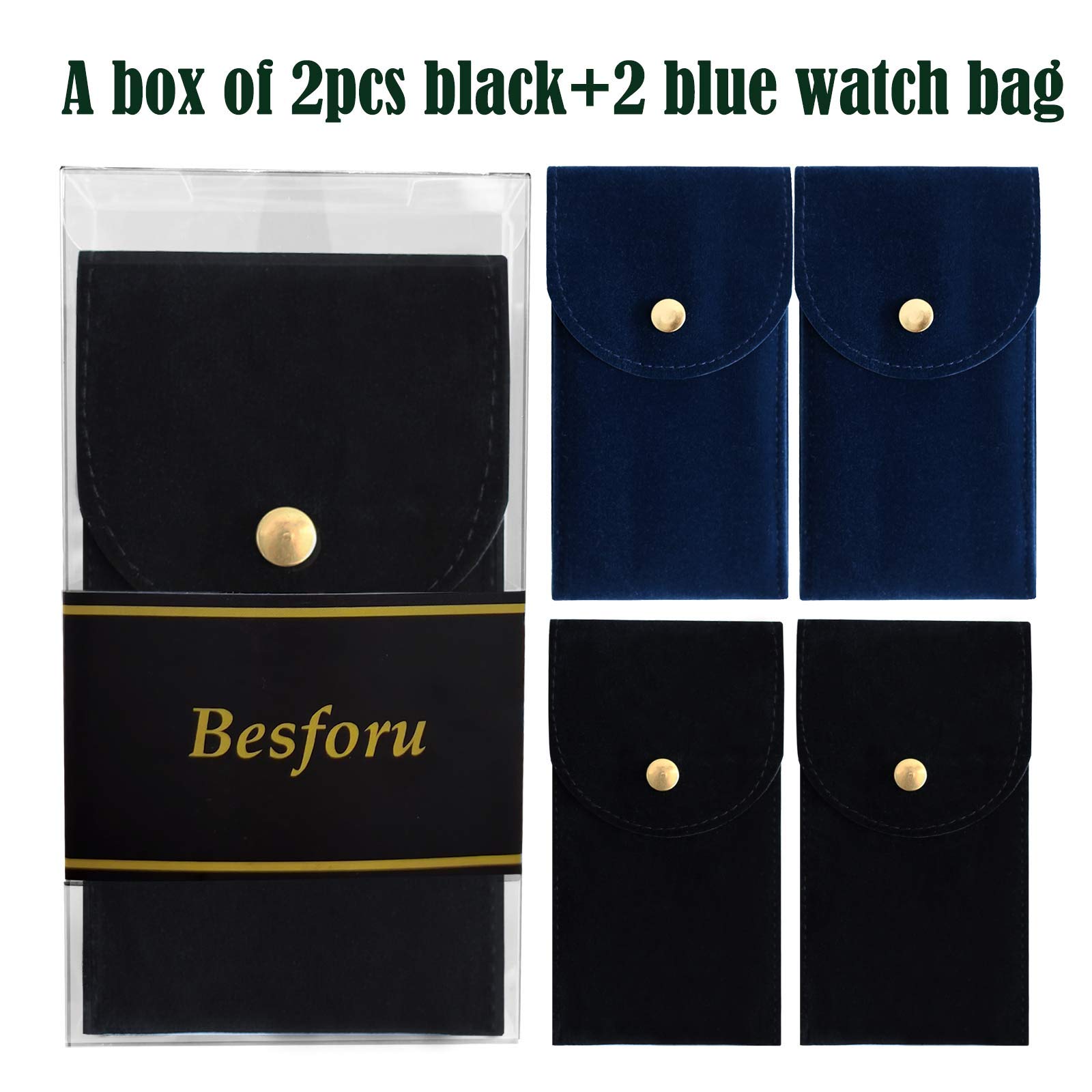 4 PCS Velvet Watch Travel Case - Portable Watch Storage Pouch & Organizer for Men & Women (2 Black + 2 Blue) - Perfect for Travel, Home Storage & Gift Giving