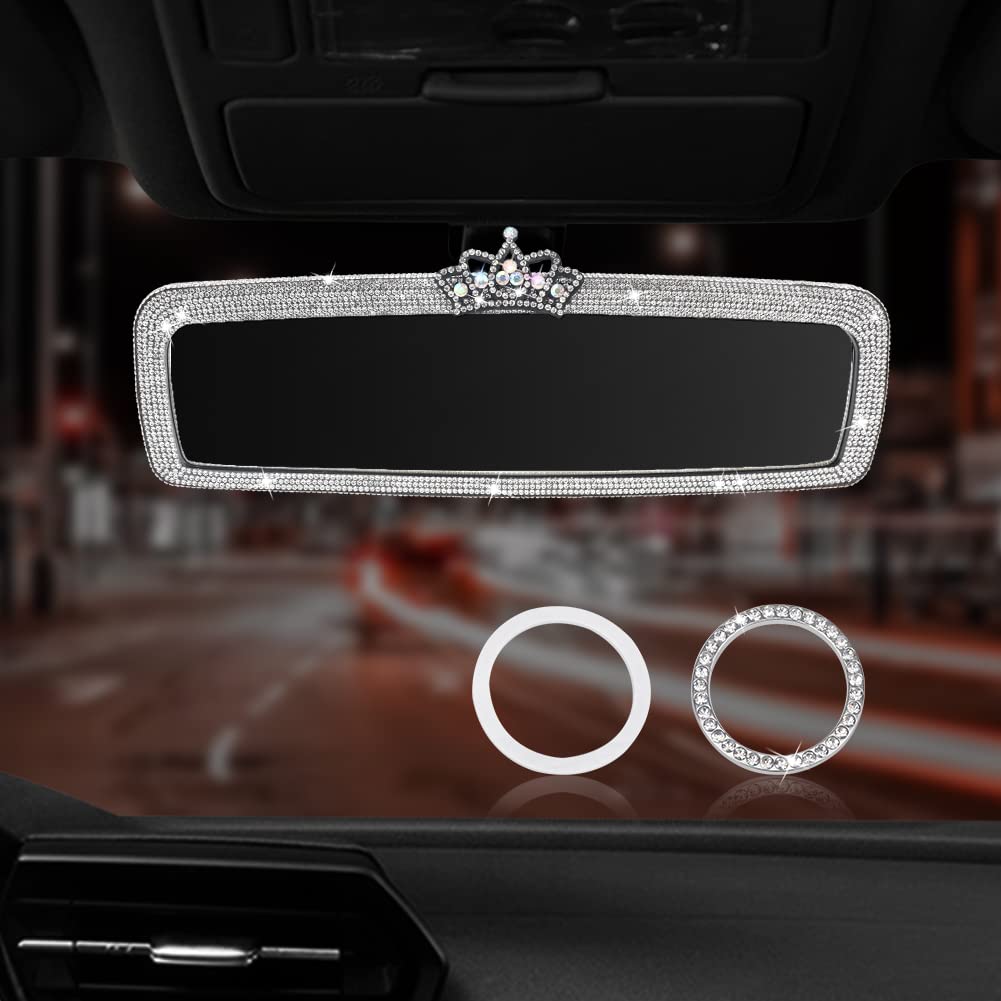 Sparkling Rhinestone Car Rear View Mirror Cover - Crystal Diamond Decor for Women - Universal Fit for All Car Models - Enhance Interior Style & Visibility - Perfect for Daily Commute, Road Trips & Gifts