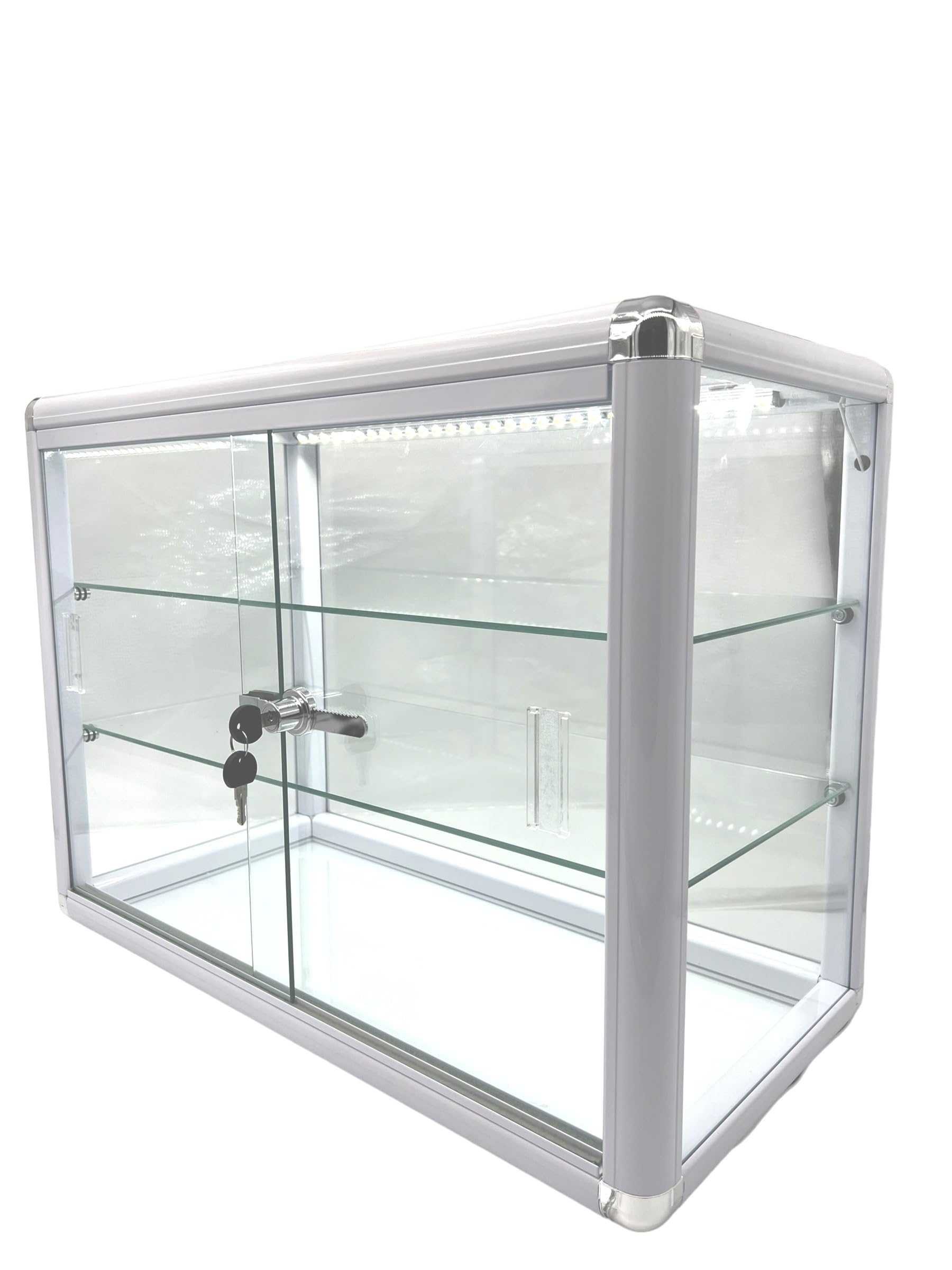 White & Black Countertop Glass Display Showcase with LED Lighting Option - Perfect for Retail Stores, Bakeries & Jewelry Displays