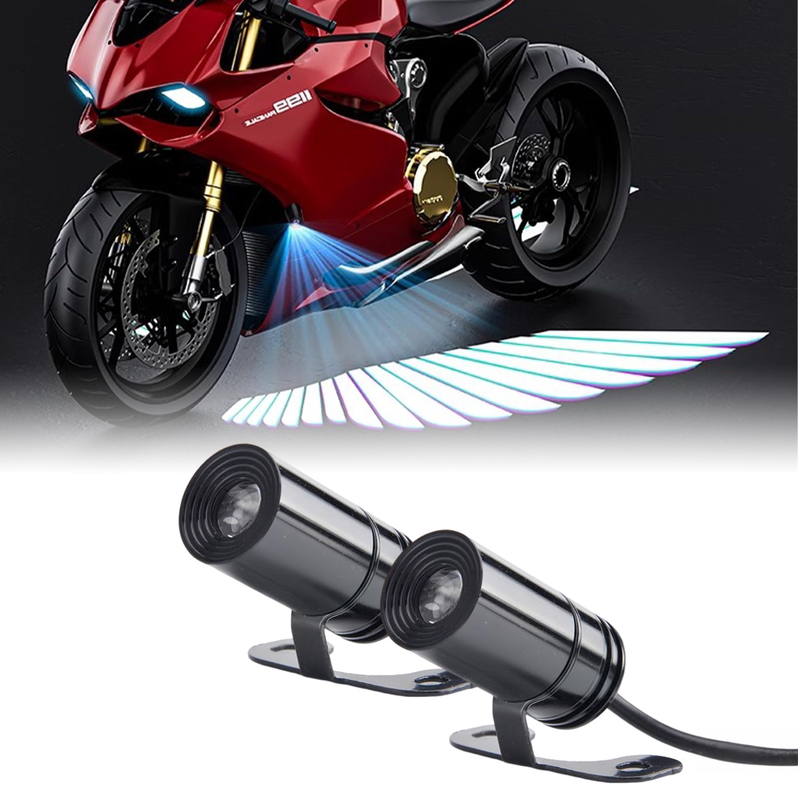 2Pcs Motorcycle Angel Wings Projection Light Kit - White LED Angel Wing Lights for Harley, Scooter & Electric Bikes - Enhance Night Riding Safety & Style for Motorcycle Enthusiasts