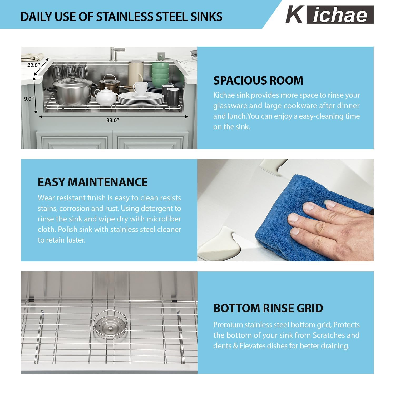 33 Inch Drop-in Kitchen Sink - 16 Gauge Stainless Steel Single Bowl Topmount Sink with Ledge Workstation | Handmade Basin for Modern Kitchens | Perfect for Meal Prep, Dishwashing & Small Space Cooking