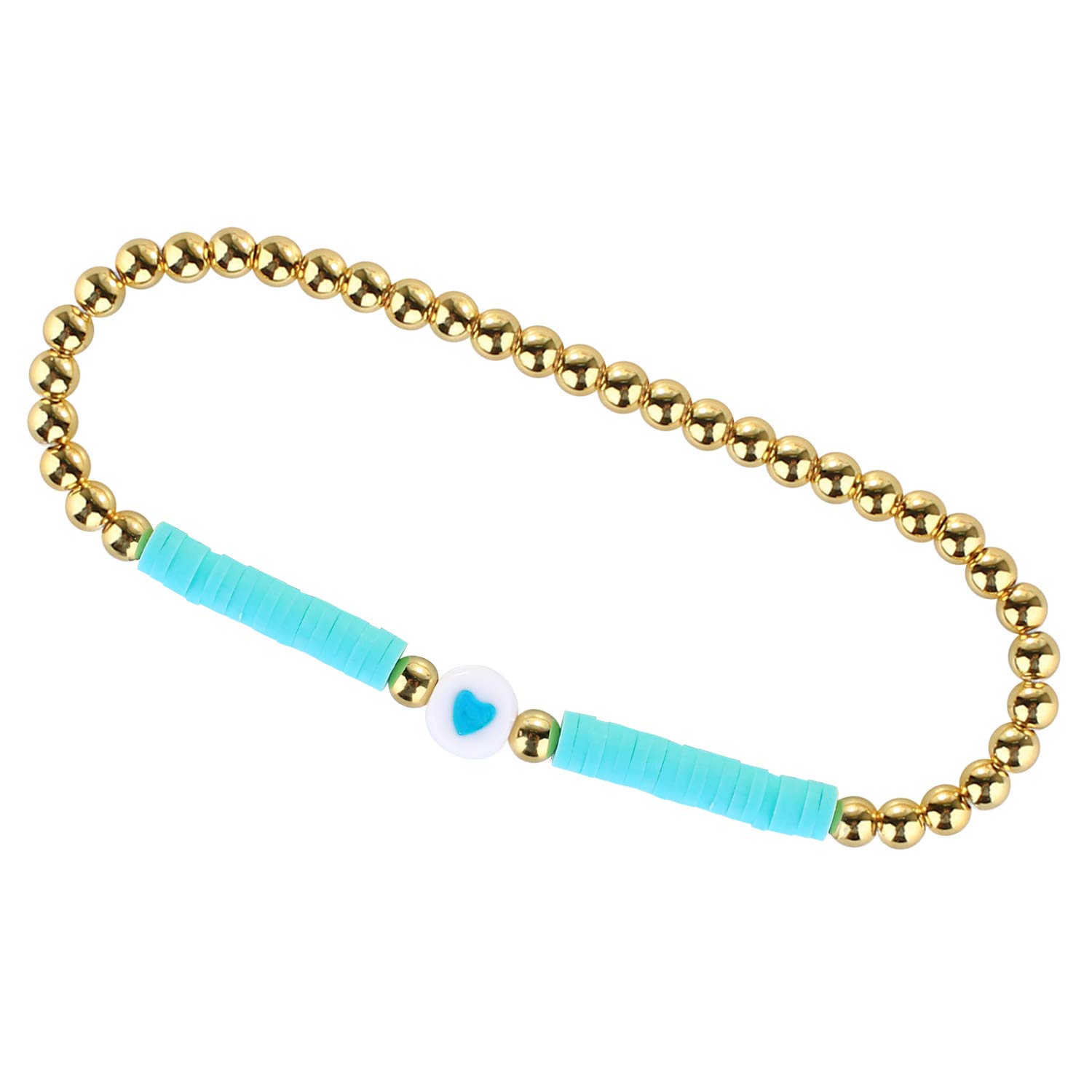 KELITCH Heart Stretch Bracelets for Women - Gold Beaded Charm Bracelet Set, Fashion Jewelry Gift for Her - Perfect for Valentine's Day, Anniversary, Birthday & Everyday Wear