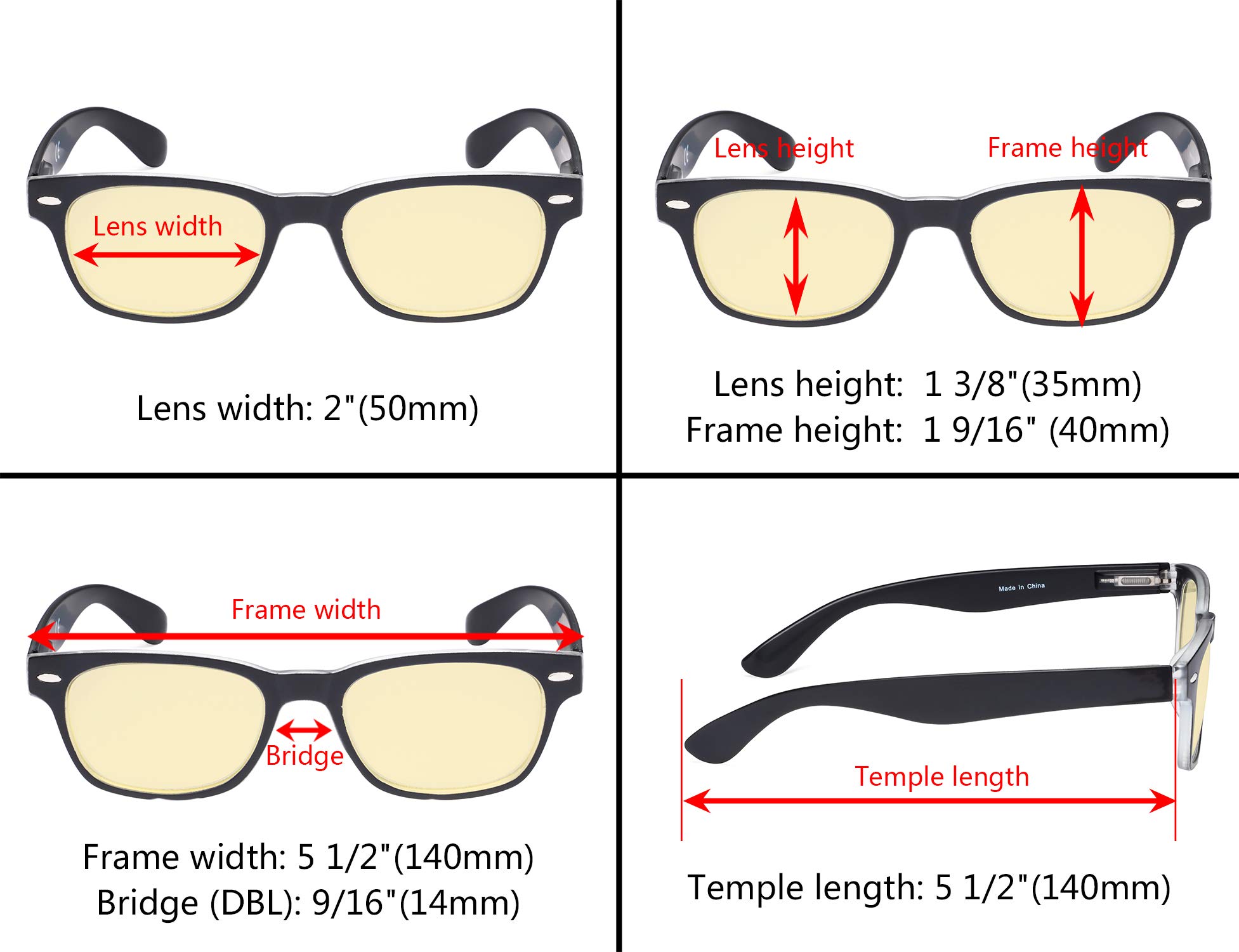 Eyekepper 5 Pack Yellow Tinted Blue Light Blocking Reading Glasses for Computer & Screen Use, Anti-Eye Strain, UV Protection (0.00 Magnification) - Perfect for Office Work, Gaming & Nighttime Reading