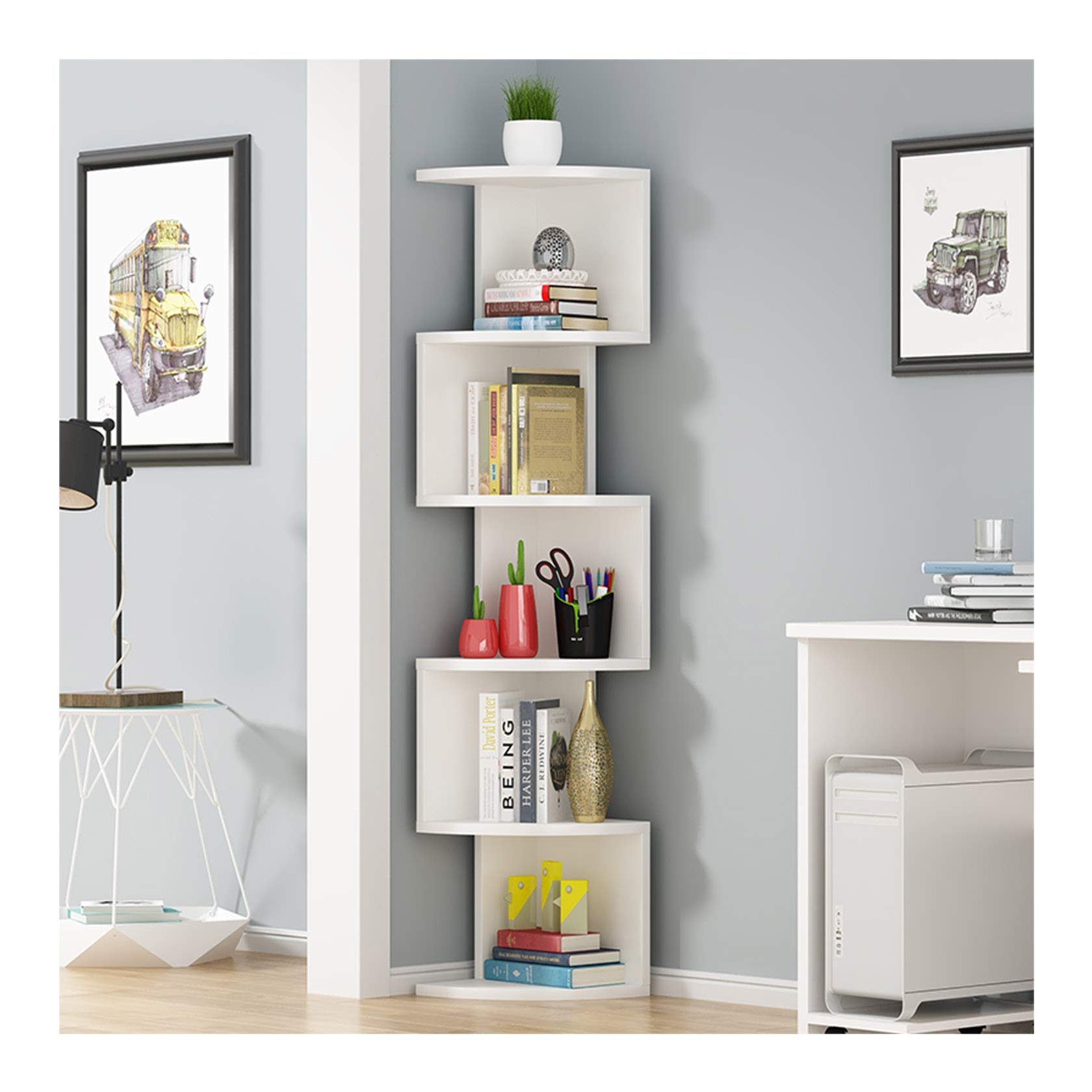4/5 Tier Floating Wall Corner Shelves - Small Bookcase & Storage Rack for Plants, Books & Decor - Perfect for Bedroom & Living Room Organization