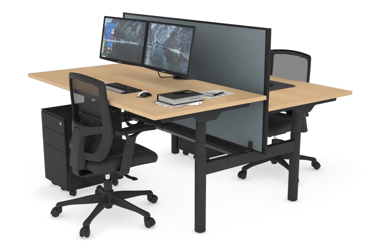 Flexi Premium Height Adjustable 2-Person H Bench Workstation - Black Frame [1400L x 800W with Cable Management] - Ideal for Office, Home Workspace & Collaborative Environments