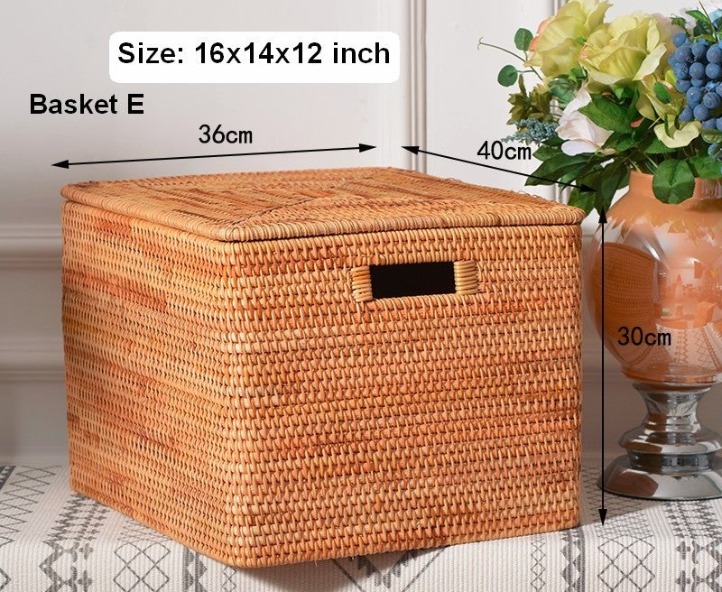 Extra Large Storage Baskets for Clothes - Oversized Rectangular Wicker Rattan Basket with Lid - Organizer for Shelves, Bedroom, Closet & Laundry Room - Perfect for Home Organization & Decluttering