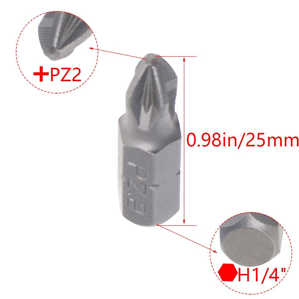 Auniwaig 10-Piece PZ2 Magnetic Hex Screwdriver Bits Set - 1/4 Inch Shank, 0.98