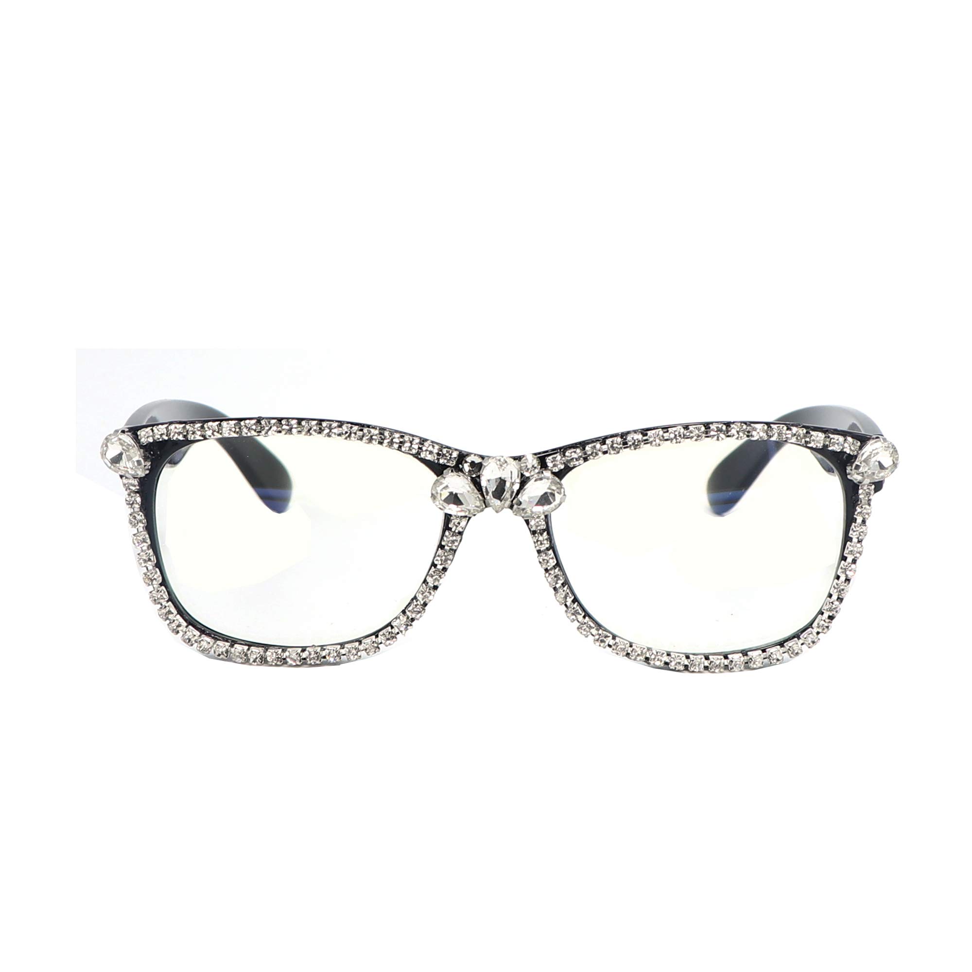 Blue Light Blocking Glasses for Women - Anti Eyestrain Square Computer Glasses with Rhinestone Frame for Screen Time, Gaming & Reading