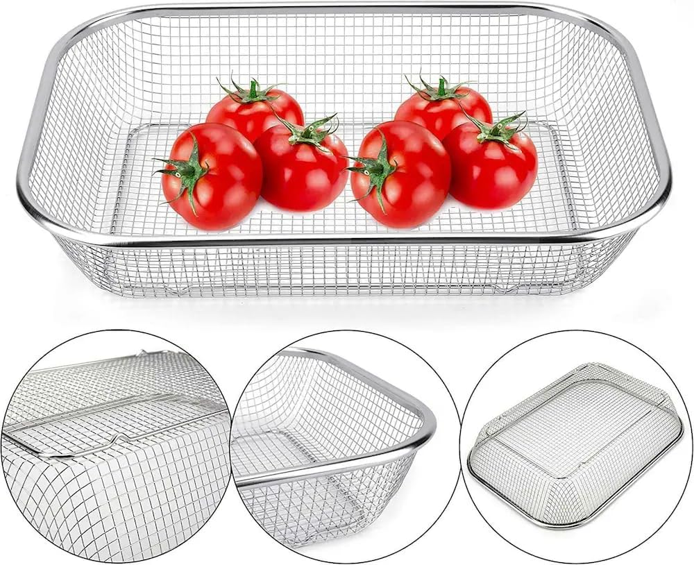 Stainless Steel Over The Sink Kitchen Drainer Basket - Oval Colander Strainer with Fine Mesh & Handle for Washing Fruits Vegetables | Perfect for Kitchen Storage, Dish Drying & Food Prep Organizer