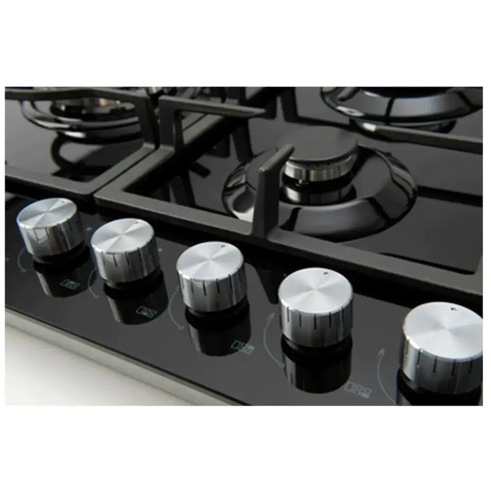 Euro ECT900GBK2 90cm Gas on Glass Cooktop - 5 Burner Professional Gas Stove for Modern Kitchen | Perfect for Home Cooking, Baking & Entertaining