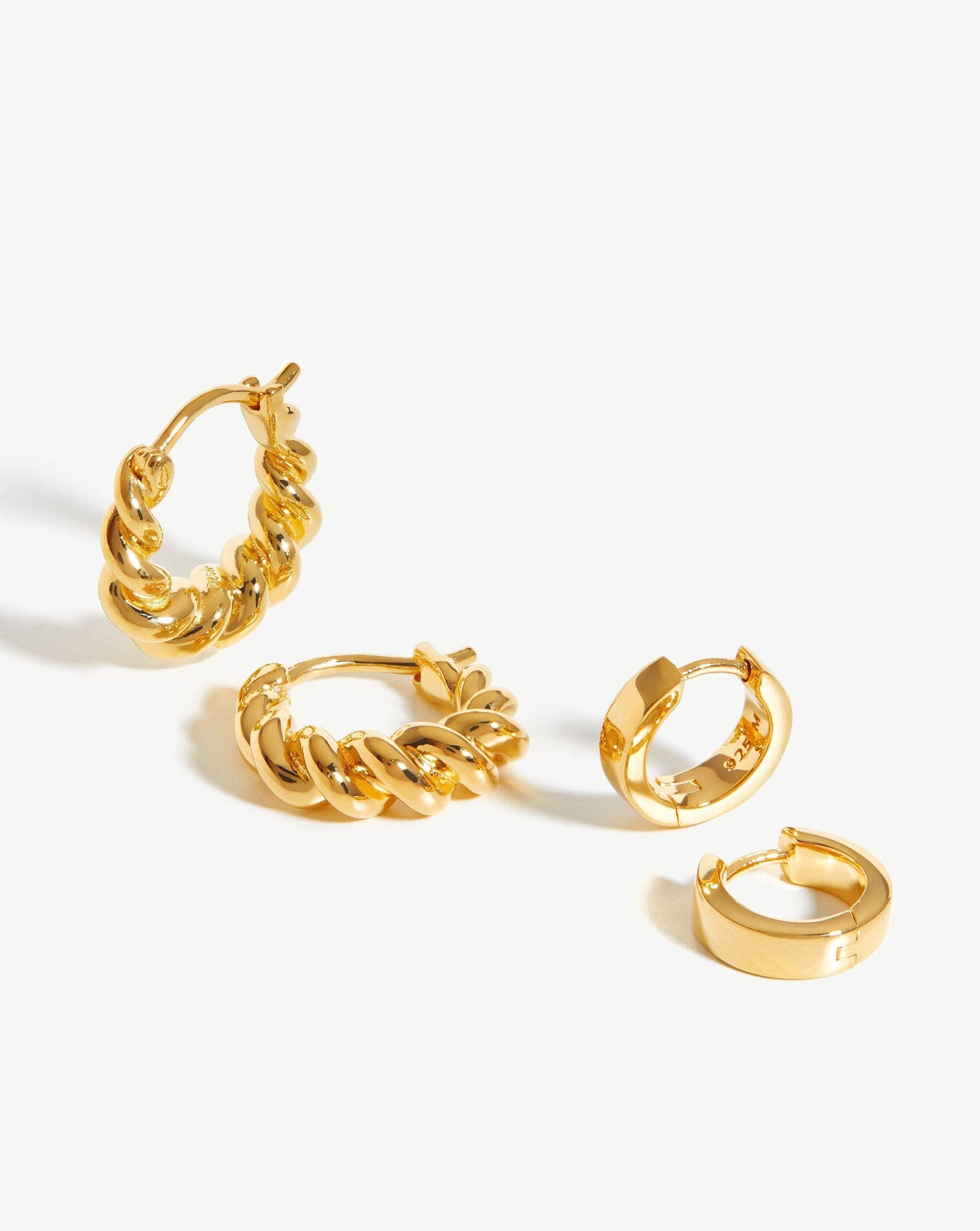 Twisted & Chubby Huggies Earrings Set - 18k Gold Plated Hoop Earrings for Women | Perfect for Everyday Wear, Date Night & Special Occasions