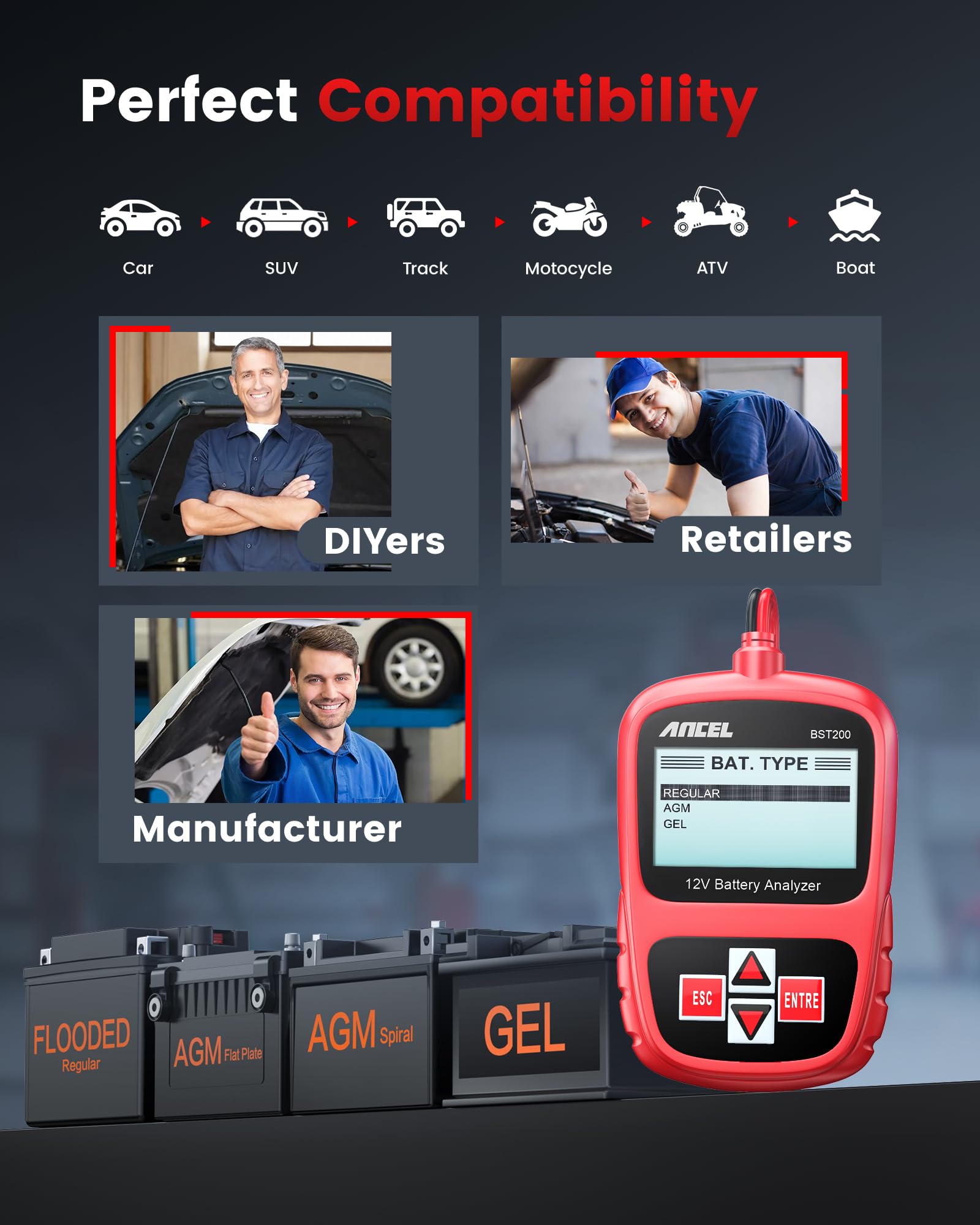 ANCEL BST200 12V Car Battery Tester & ANCEL BM700 BMW OBD2 Scanner Diagnostic Tool - Perfect for Vehicle Maintenance, Auto Repair Shops & DIY Car Diagnostics
