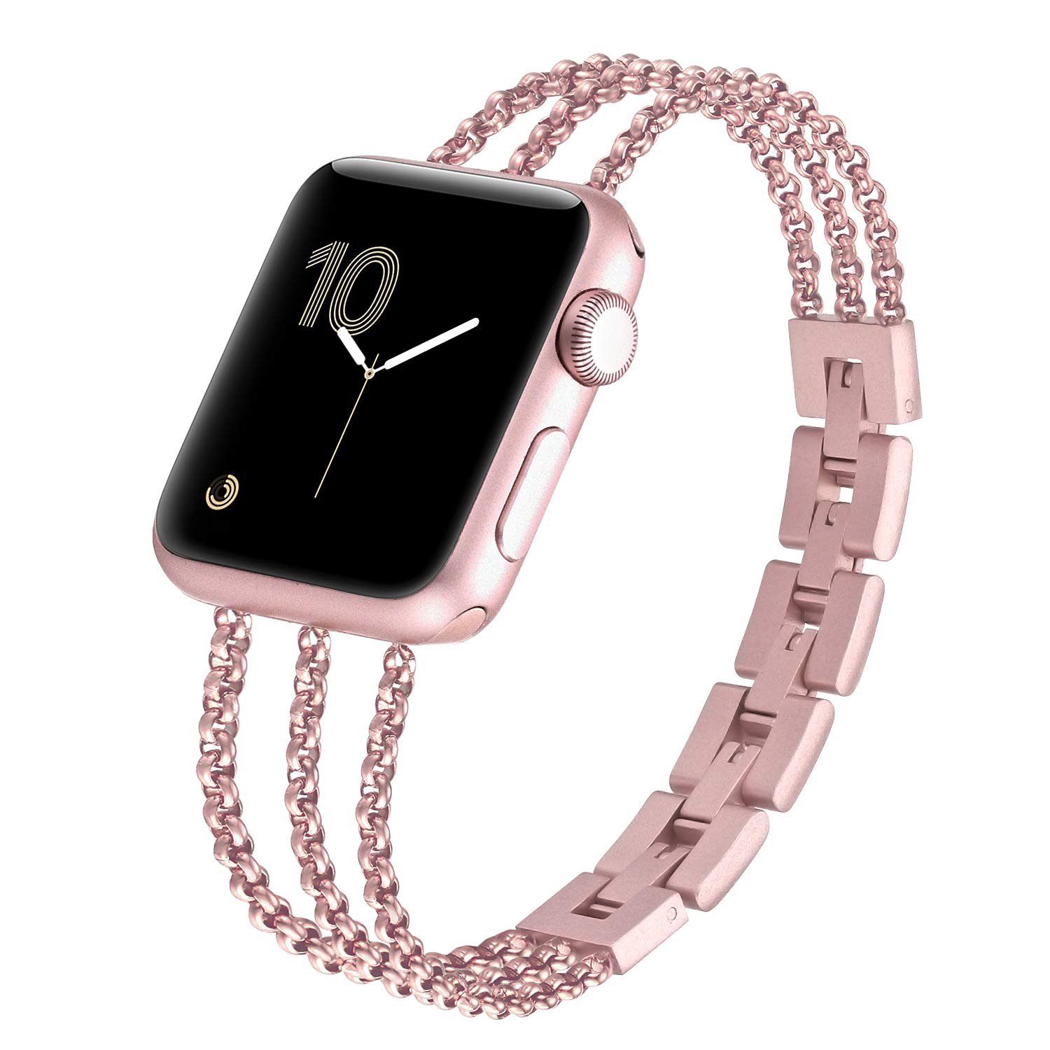 FastGo Compatible Apple Watch Band for Series 8/7/6/5/4/SE/SE2/Ultra (38mm 40mm 41mm 42mm 44mm 45mm 49mm) - Stainless Steel Metal Bracelet Cuff Bangle Wristband for Women & Girls - Perfect for Workouts, Office Wear & Everyday Fashion