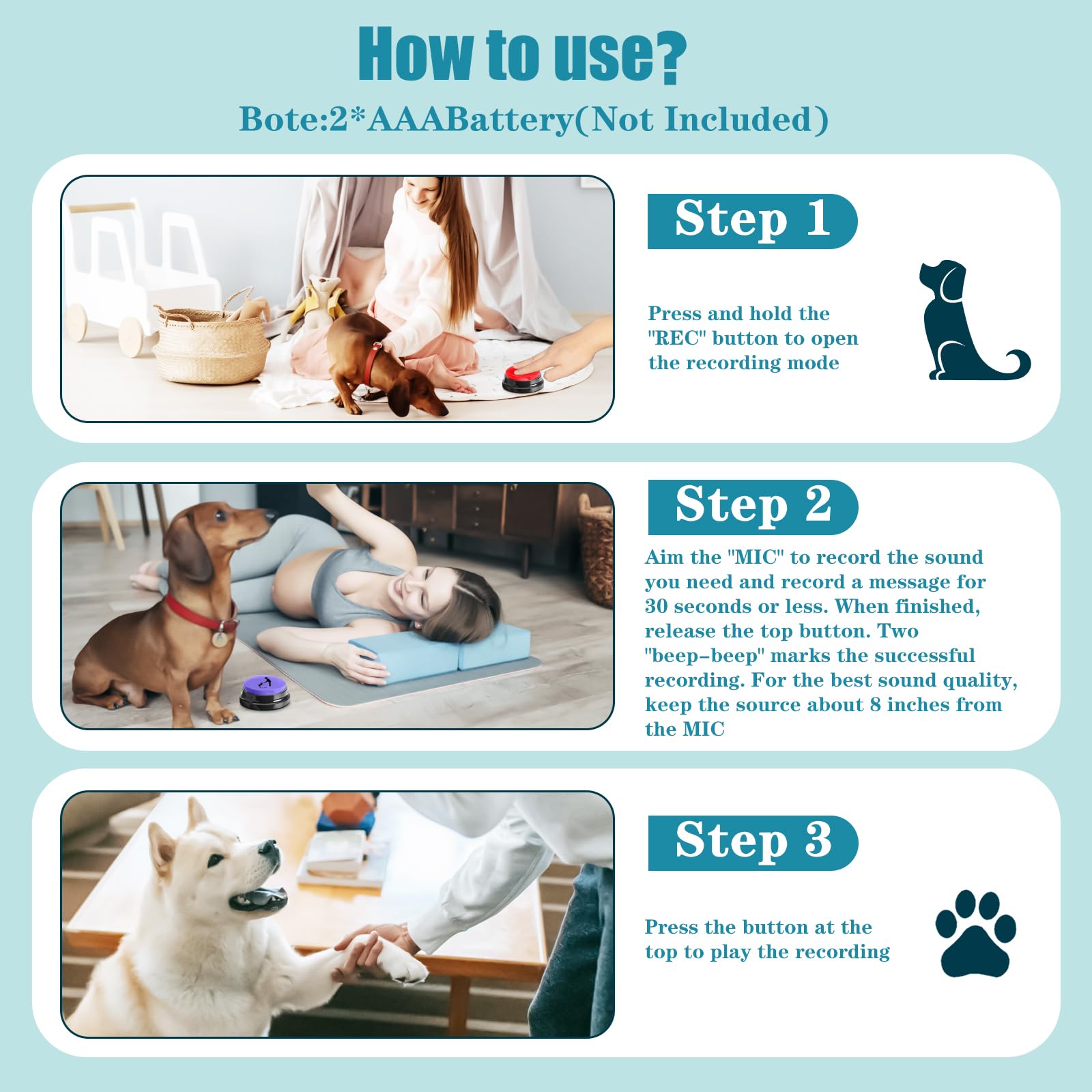8-Piece Dog Talking Buttons for Communication - Voice Recording Pet Training Buzzers with 30 Scene Stickers & Mat | Teach Your Dog to Speak | Perfect for Home Training, Puppy Learning & Animal Behavior Therapy