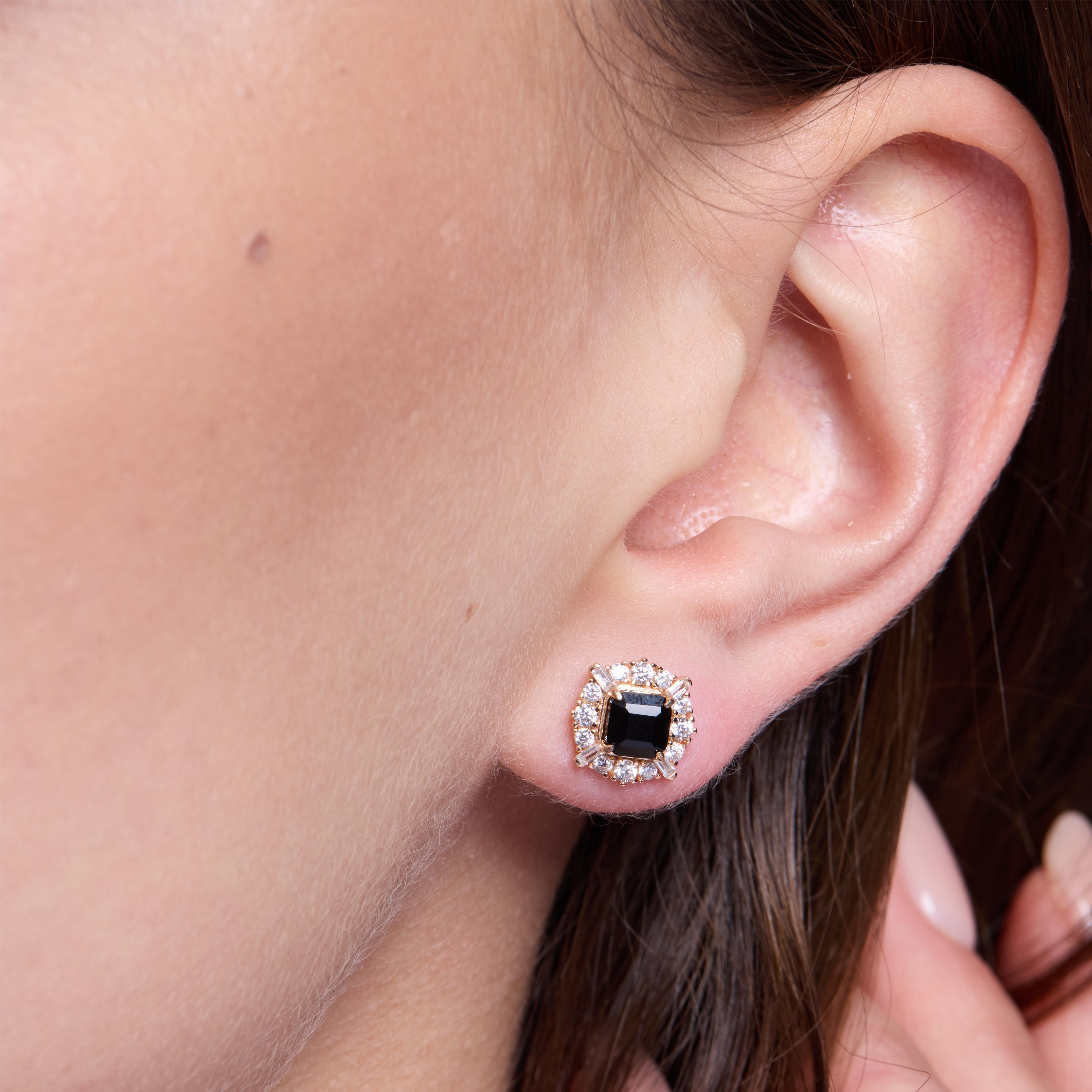 Elegant Black Agate Stud Earrings for Women - Minimalist Gemstone Jewelry Gift for Her - Perfect for Everyday Wear & Special Occasions