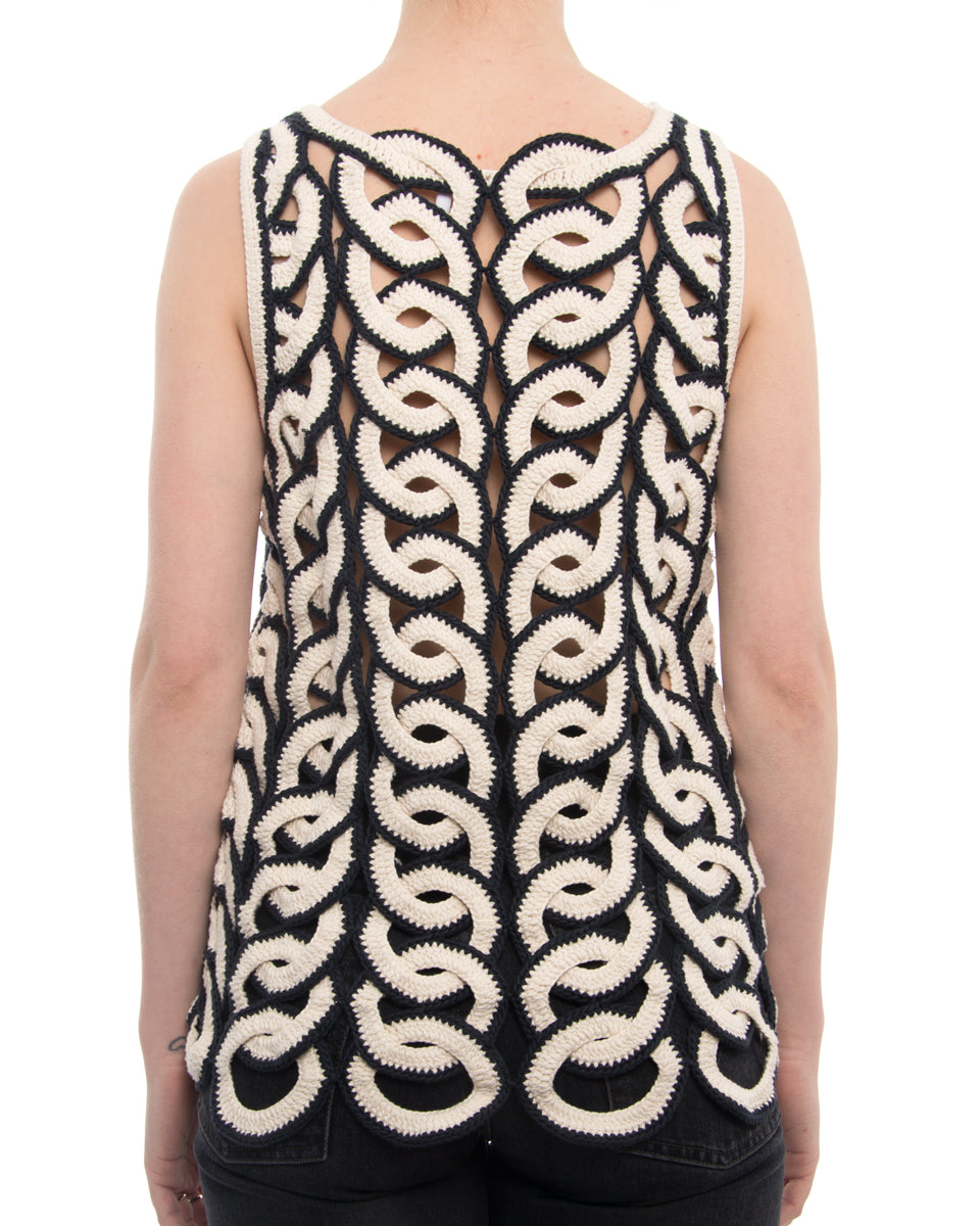 Chloe Ivory and Navy Circular Crochet Tank Top for Women - Breathable Summer Beachwear, Boho Chic Style, Perfect for Vacation & Outdoor Activities
